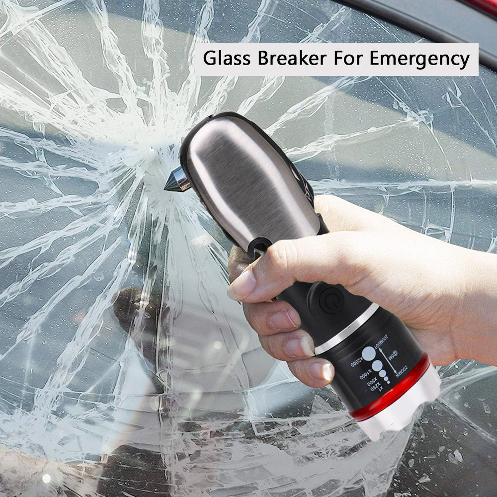 Ploarnovo Multi Tool Led Flashlight,Surivival Tools For Cars, Emergency And Camping, All In One Utility Torch Light With Hammer Seatbelt Cutter Knief Bottle Opener Scissors Screwdrivers
