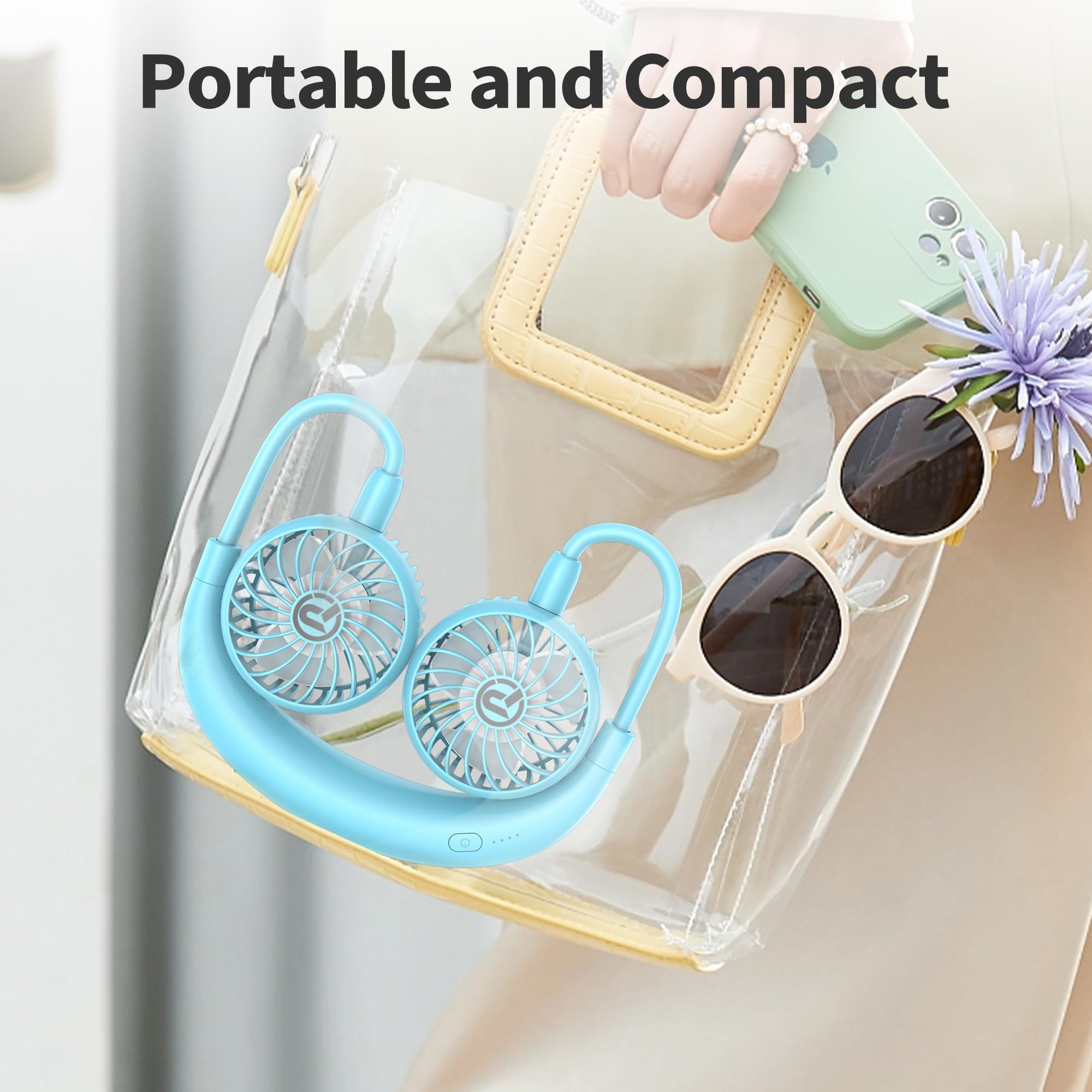 Panergy Portable Neck Fan, Battery Powered Rechargeable Fan,Hand Free Personal Fan, Adjustable