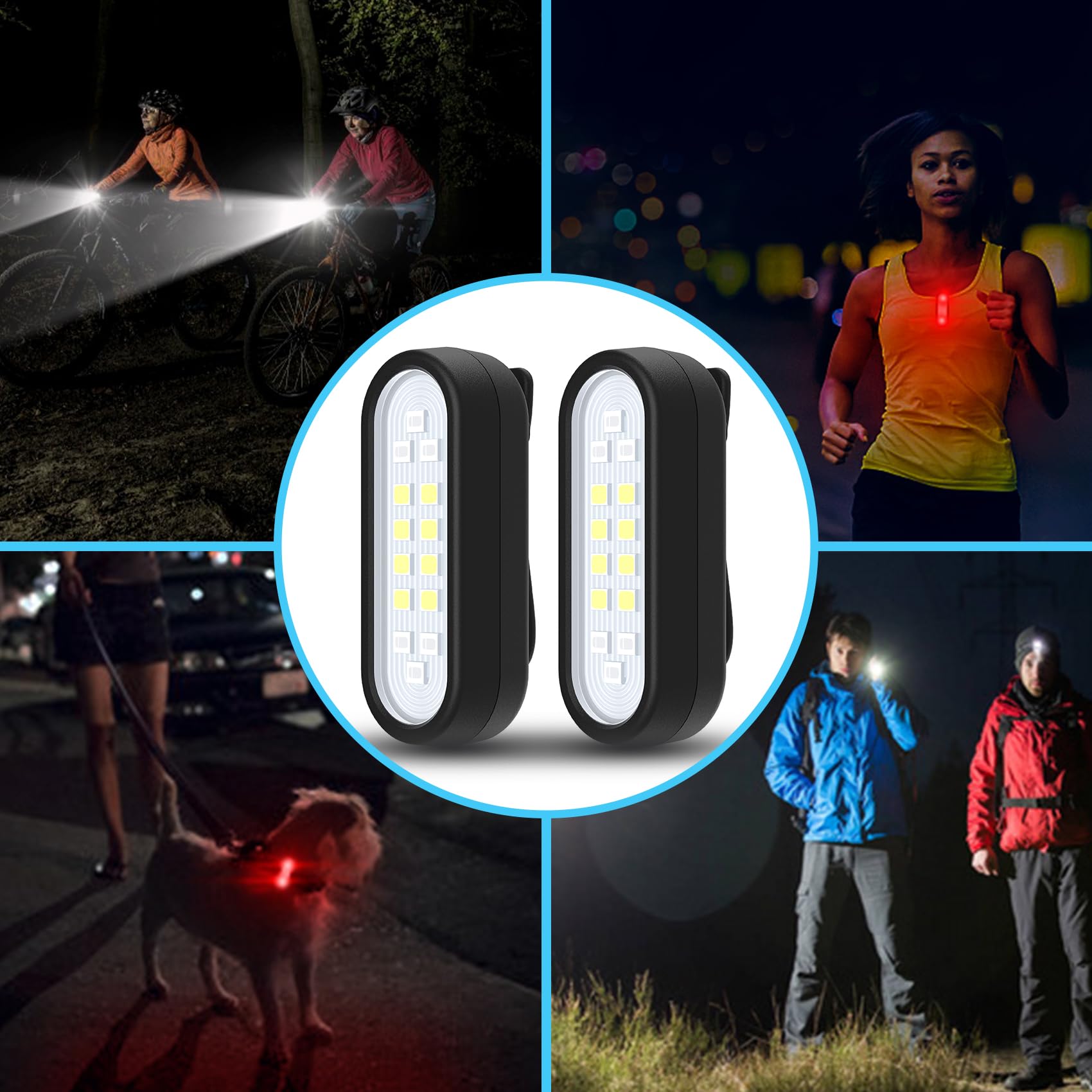 Yaklim Running Light, 2 Pack Clip On Flashlight For Runners Rechargeable Safety Lights For Walking At Night Hands  Emergency Led Flashlight Work Light Warning Flashing Camping Hiking Walking Dog