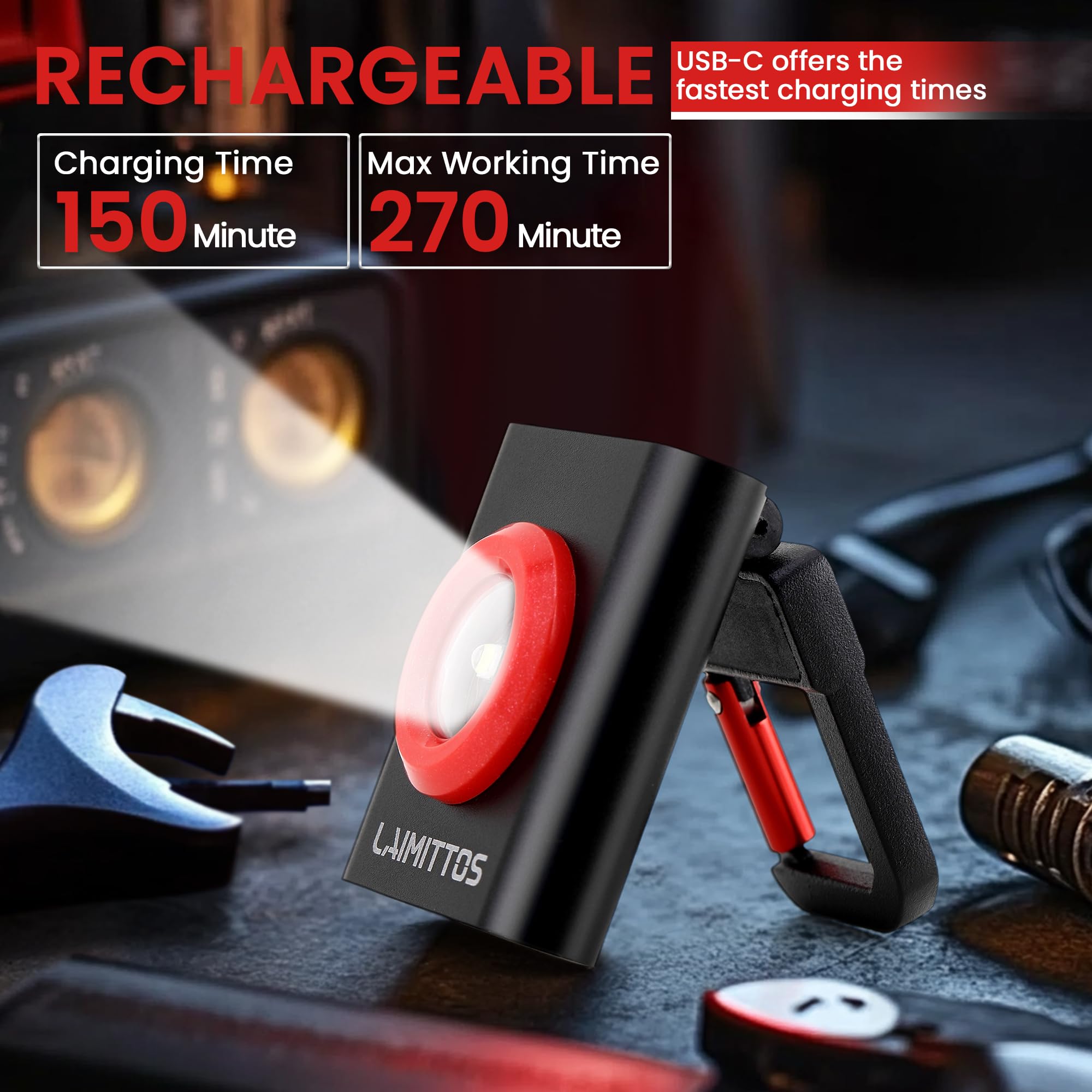 Laimittos Mini Keychain Flashlight 500 Lumens, Small Flashlight Powerful Rechargeable Emergency Pocket Flashlight High Lumens With Foldable Magnetic Bracket