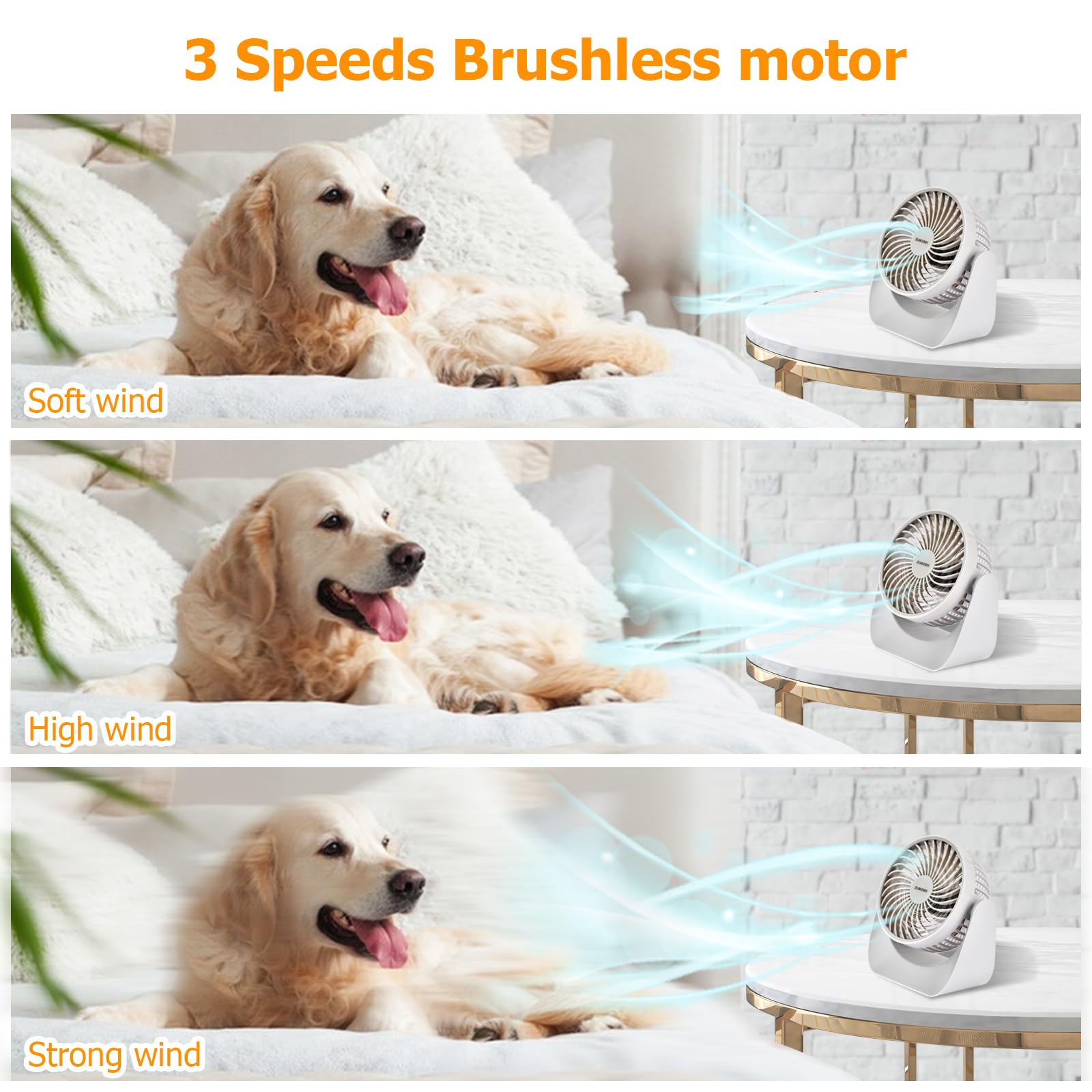 Desk Fan With Strong Airflow, 6.8 Inch Quiet Small Portable Table Fan, Brushless Motor, 3 Speeds