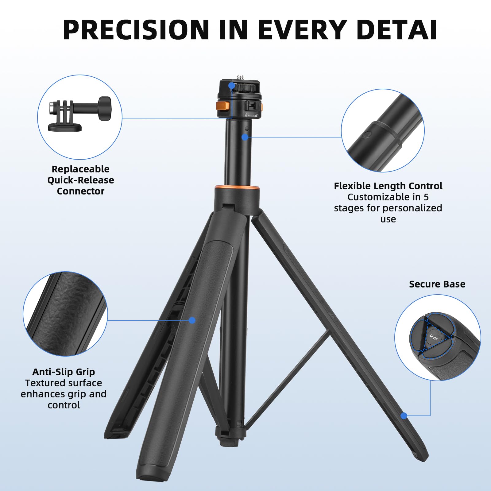 Brdrc 64In Pocket 3 Selfie Stick Tripod For Gopro Camera, Extendable Stand With Quick Release 1/4'' Screw Vlog For Dji Osmo Pocket 3 Action 5 Pro 4 3 For Insta360 X4 X3 X2 For Akaso Dslr Accessories