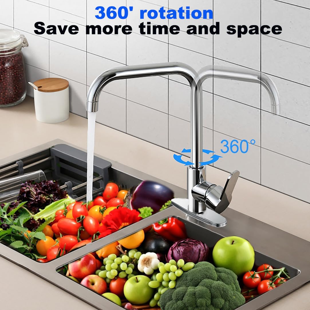 Xwihtr 360° Swivel Kitchen Faucet For Hot And Cold Water, Anti-Drip, Ceramic Valve, Silent Kitchen And Bathroom Sink Basin Faucet(Chrome)