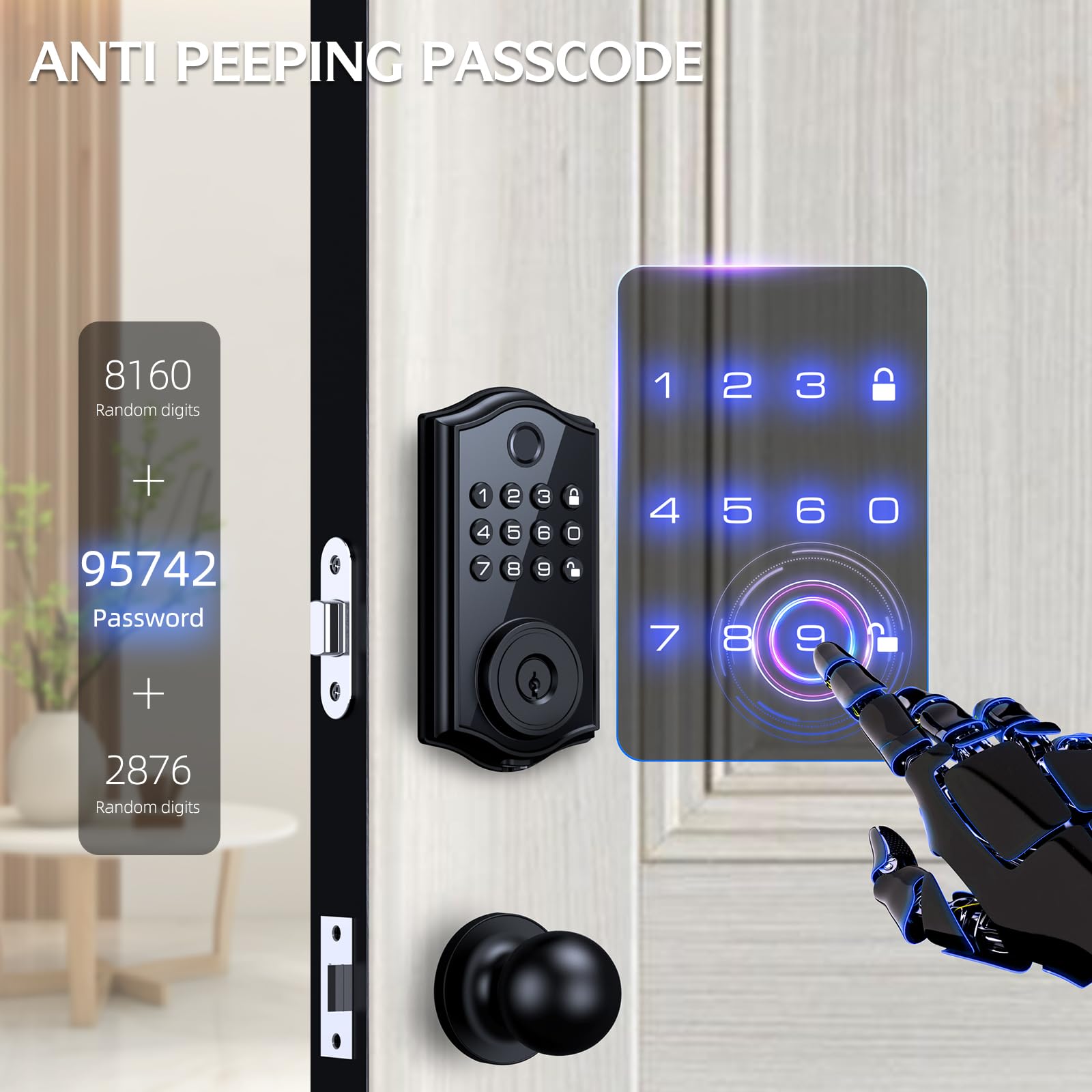 Dhilldsa Smart Locks For Front Door,App Control Keyless Entry Fingerprint Door Lock,Keypad Deadbolt Set With Handle,Easy Installation,Auto-Lock,(Matte Black)