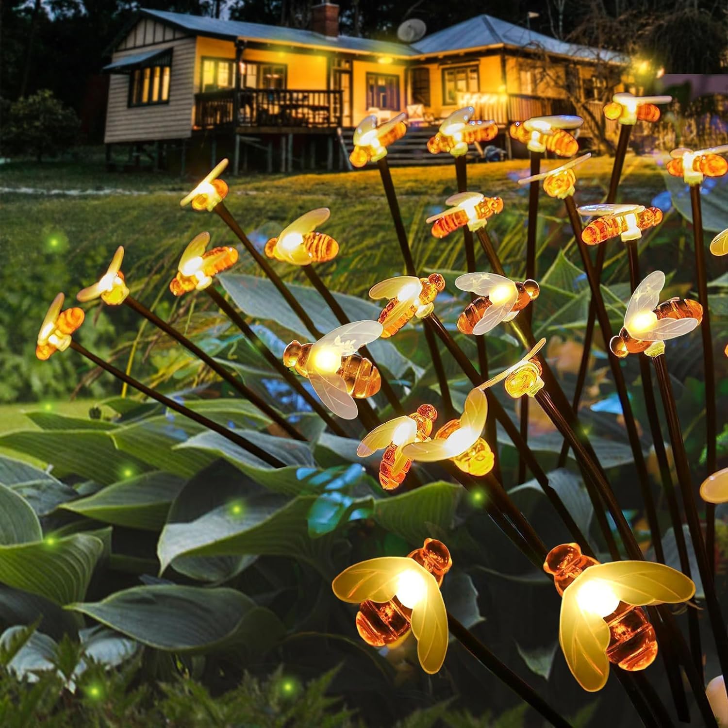 Hflyjpyw Solar Garden Lights - 2 Pack 16Led Solar Bee Firefly Lights With 2 Lighting Mode, Sway By Wind, Waterproof Solar Decorative Outdoor Lights For Yard Patio Walkway Decoration, Warm White