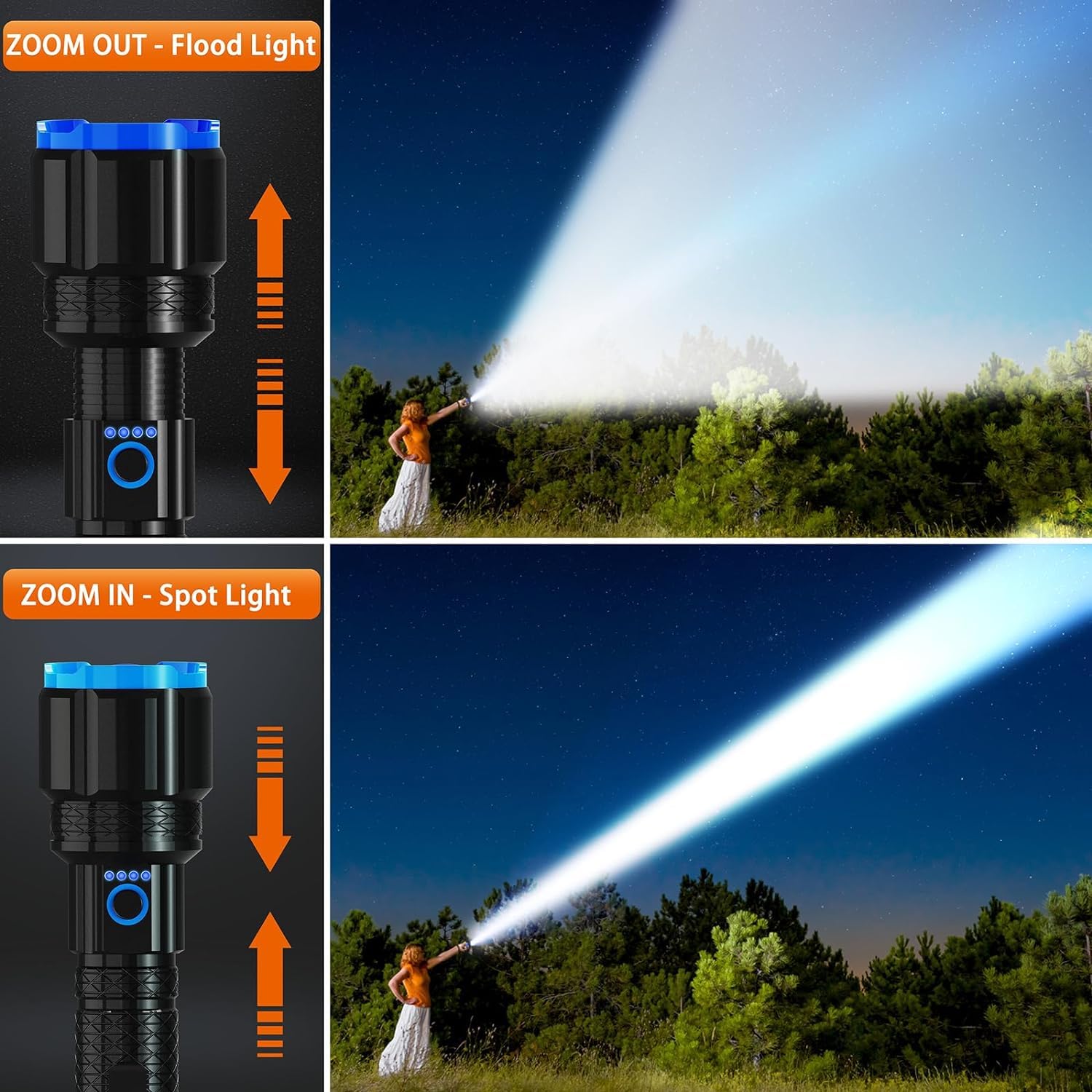 Wsiiroon Rechargeable Led Flashlights High Lumens, 220000 Lumens Super Bright Flashlight With 5 Modes,Ipx7 Watarproof, Powerful Handheld Flash Light For Home Camping Emergency(2 Pack)