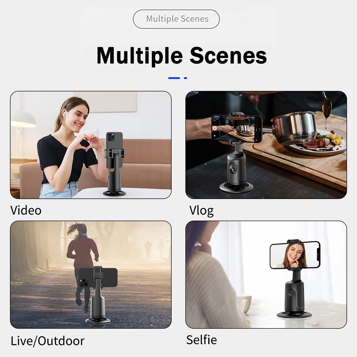 Korecase Auto Face Tracking Phone Holder With Remote,360°Rotation Following Face Body Smart Shooting Tracking Tripod Phone Camera Mount For Live Vlog,Tiktok,Rechargeable Battery,No App,Black