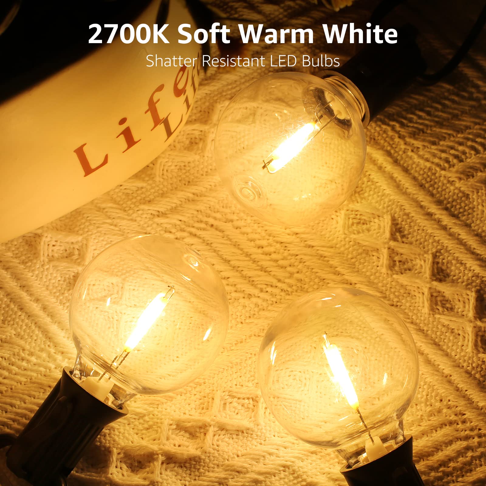 Lepro Bundle - 2 Pack Solar Flood Light 3 Adjustable Heads With Separeted Solar Panel & 50 Ft Outdoor String Lights 25 Led G40 Edison Bulbs String Lights
