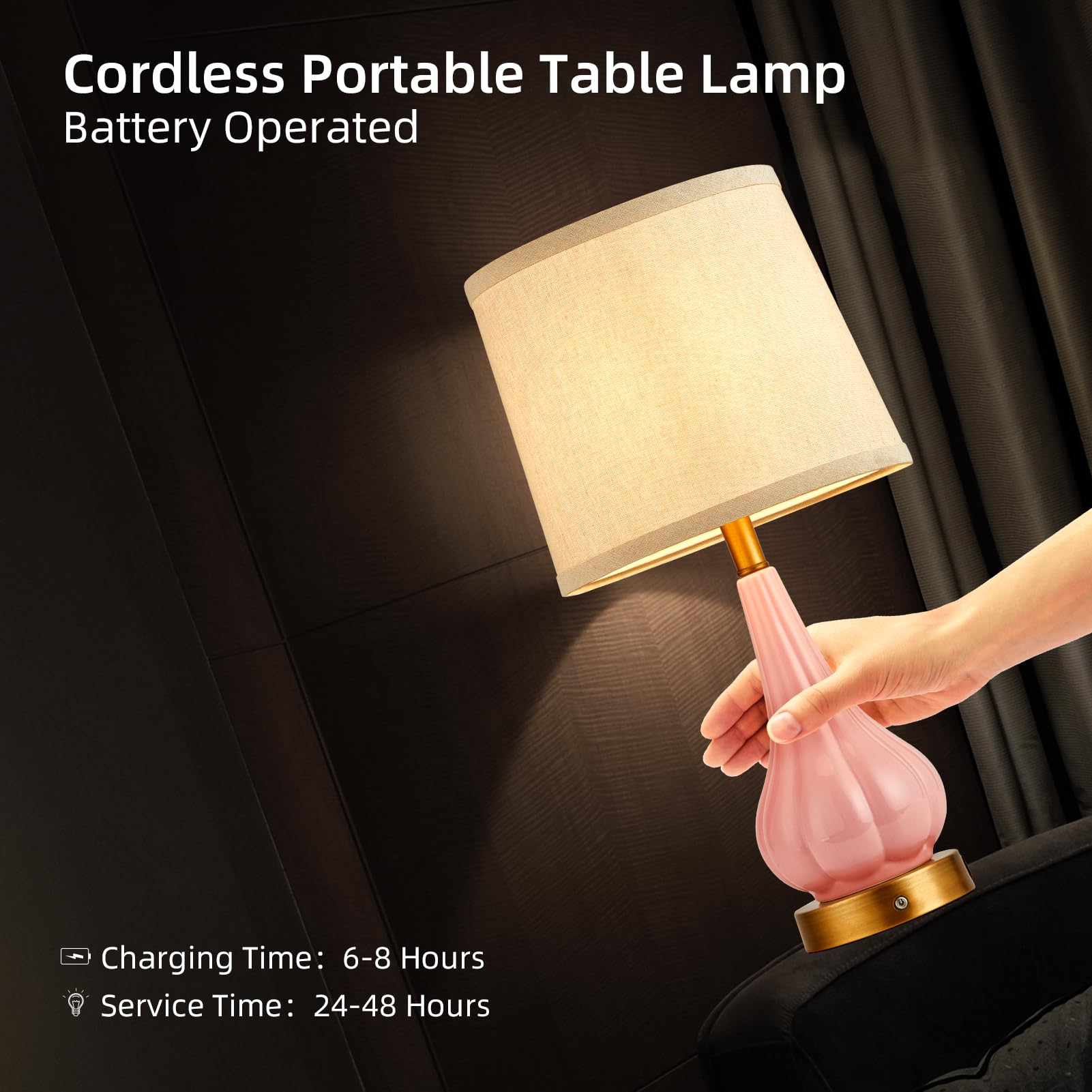 Roriano 2 Pack Cordless Portable Table Lamp, 5000Mah Rechargeable Battery Operated Lamps, Touch Control Stepless Dimmable Night Light Table Lamps For Dining Room, Bedroom, Bedside, Restaurant (Pink)