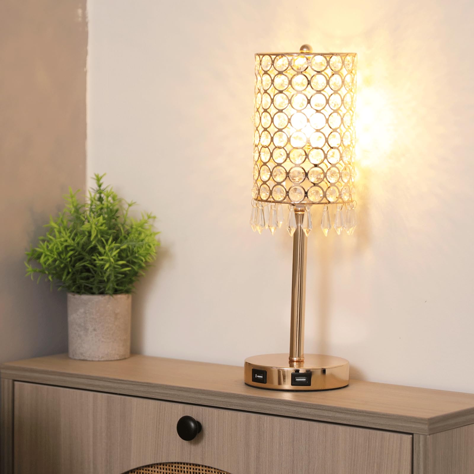 Cotulin Crystal Table Lamp,Small Gold Lamp For Living Room With Usb Ports, 3 Way Dimmable Touch Lamp With Crystal Shade, Bedside Nightstand Gold Accent Lighting For Living Room Bedroom Home Office