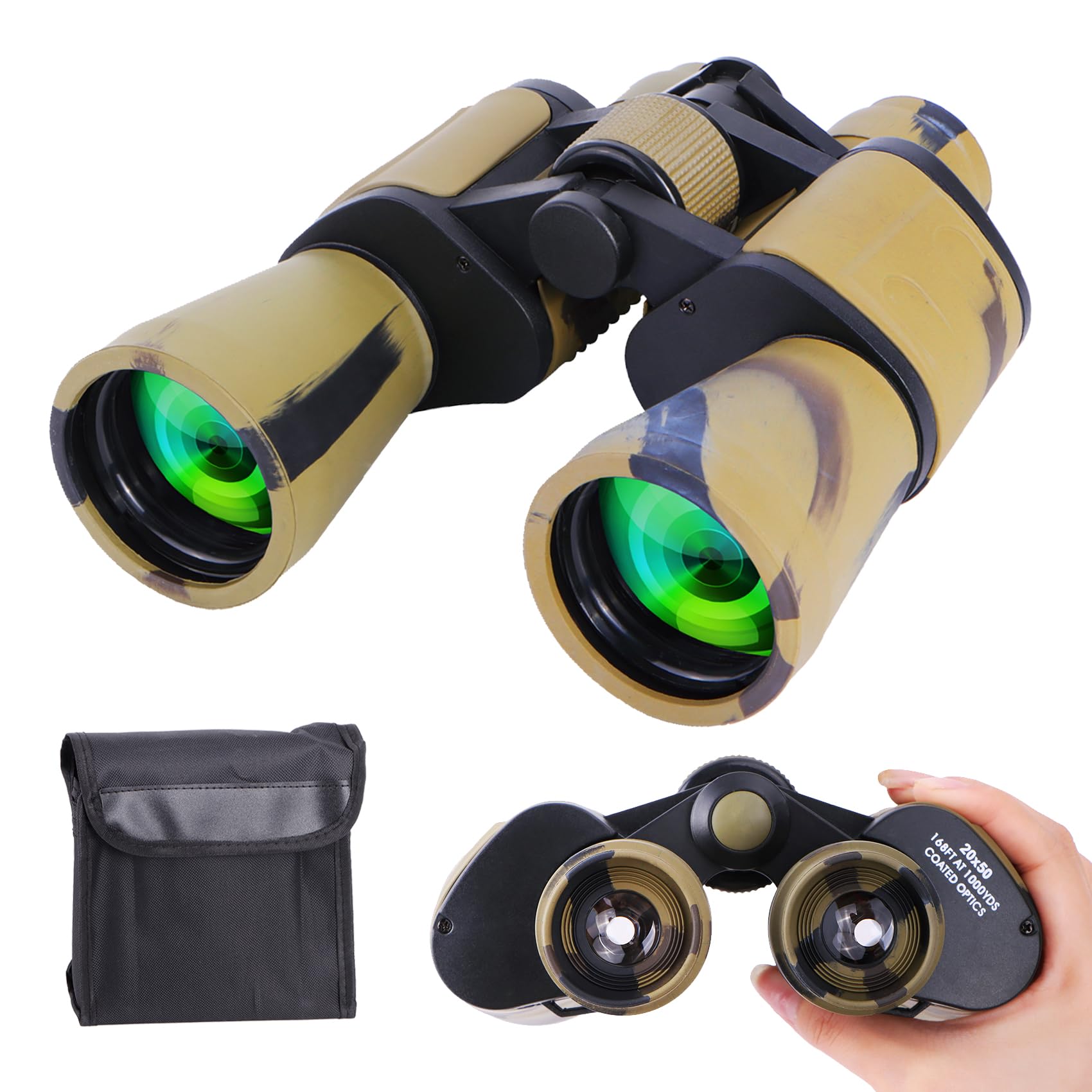 Hanklenss Binoculars 20X50 - Professional High Magnification Hd Compact Binoculars For Bird Watching, Hunting, And Outdoor Activities - Low Light Night Vision, Bak-4 Prism - Portable, Durable, Easy (Desert)