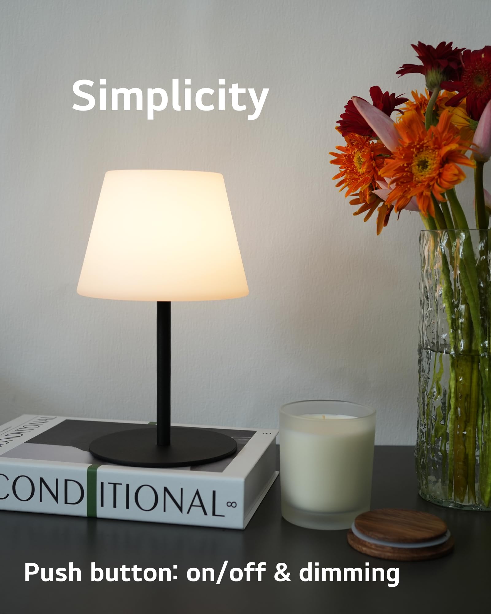 Ilovinit Cordless Table Lamp Rechargeable, Outdoor Battery Operated Table Lamp Waterproof, Portable Touch Dimmable Night Light, Height Adjustable, For Home/Bedroom/Patio/Restaurant (2Pack Black)