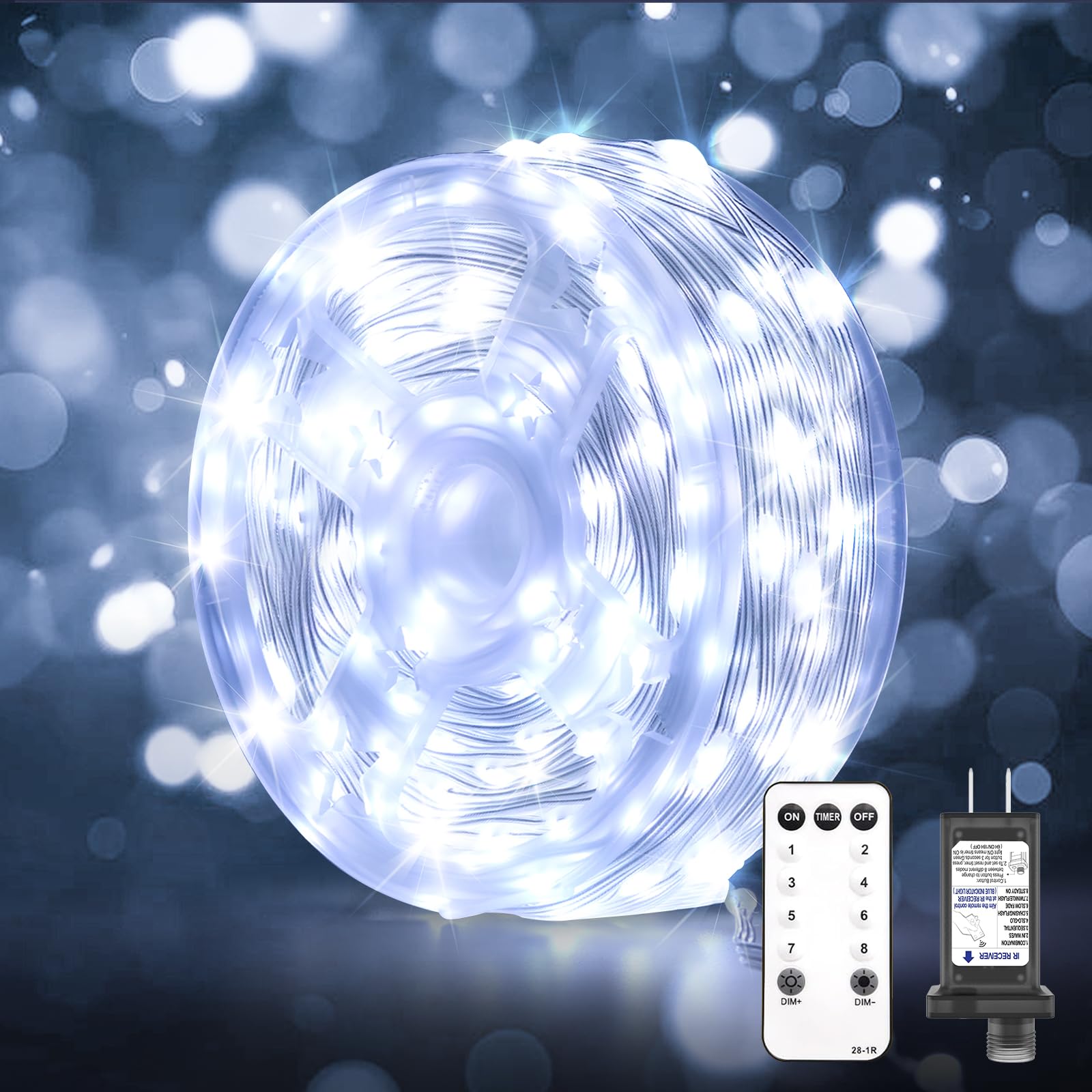 Soiarllt Christmas Twinkle Lights, 206Ft 600 Led Outdoor String Lights, Ip65 Waterproof, 8 Modes, Plug In Timing & Memory Functions, For Backyard, Garden- Cool White