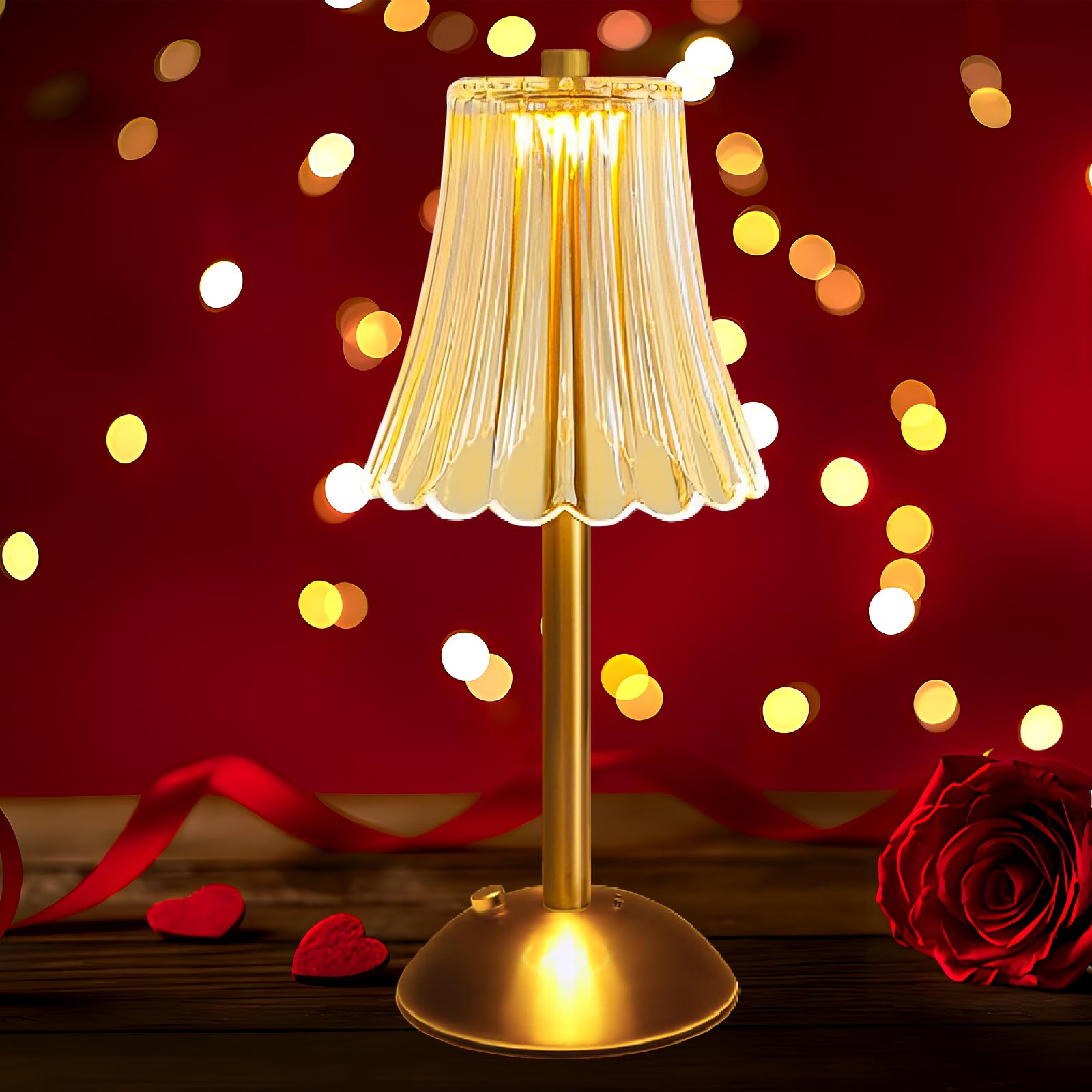 Wtroese For Her, Cordless Table Lamp, Rechargeable Lamp With Touch Control, Mini Battery Operated Lamp With Dimmable + 3 Colors, Touch & Gold, For Room, Kitchen, Bedside, Office