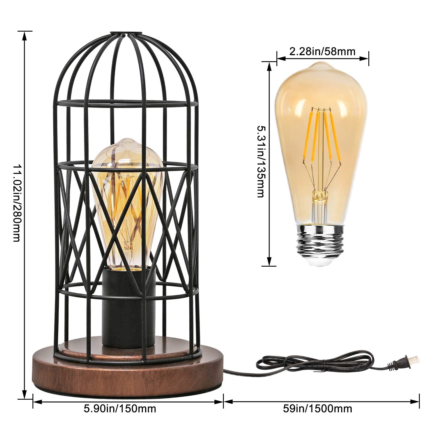 Seaside Village Touch Control Table Lamp, Industrial Bedside Lamp With 3 Way Dimmable Small Nightstand Lamp Vintage Metal Cage Table Lamp For Bedroom, Kitchen