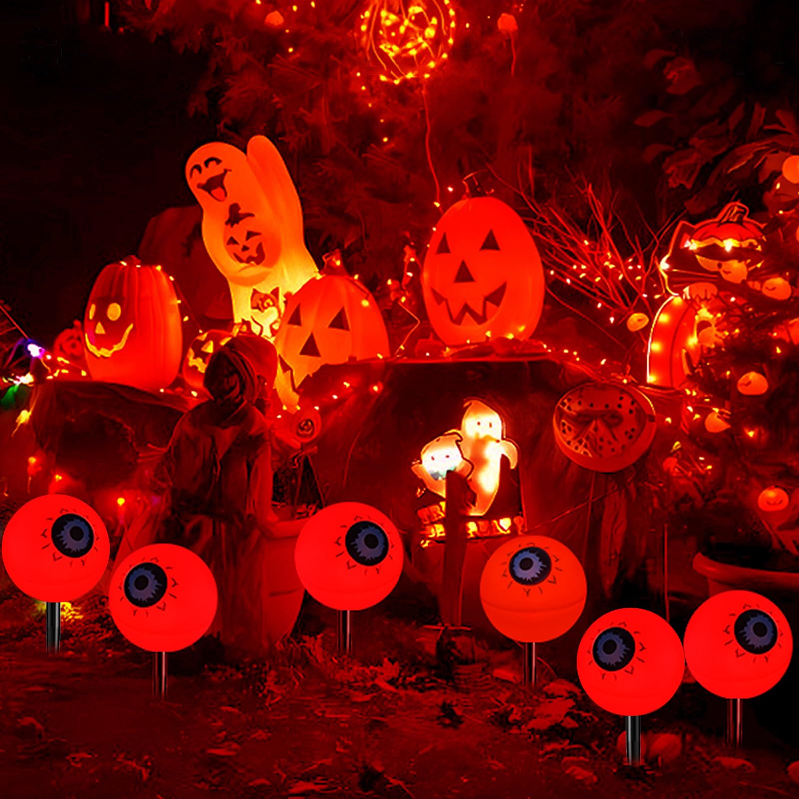 Liyuanq Halloween Decoration Lights Outdoor, 6 Pack Solar Scary Halloween Eyeball Lights Waterproof Solar Path Halloween String Lights For Yard Garden Party Trick Or Treat Decor (Green&Red)