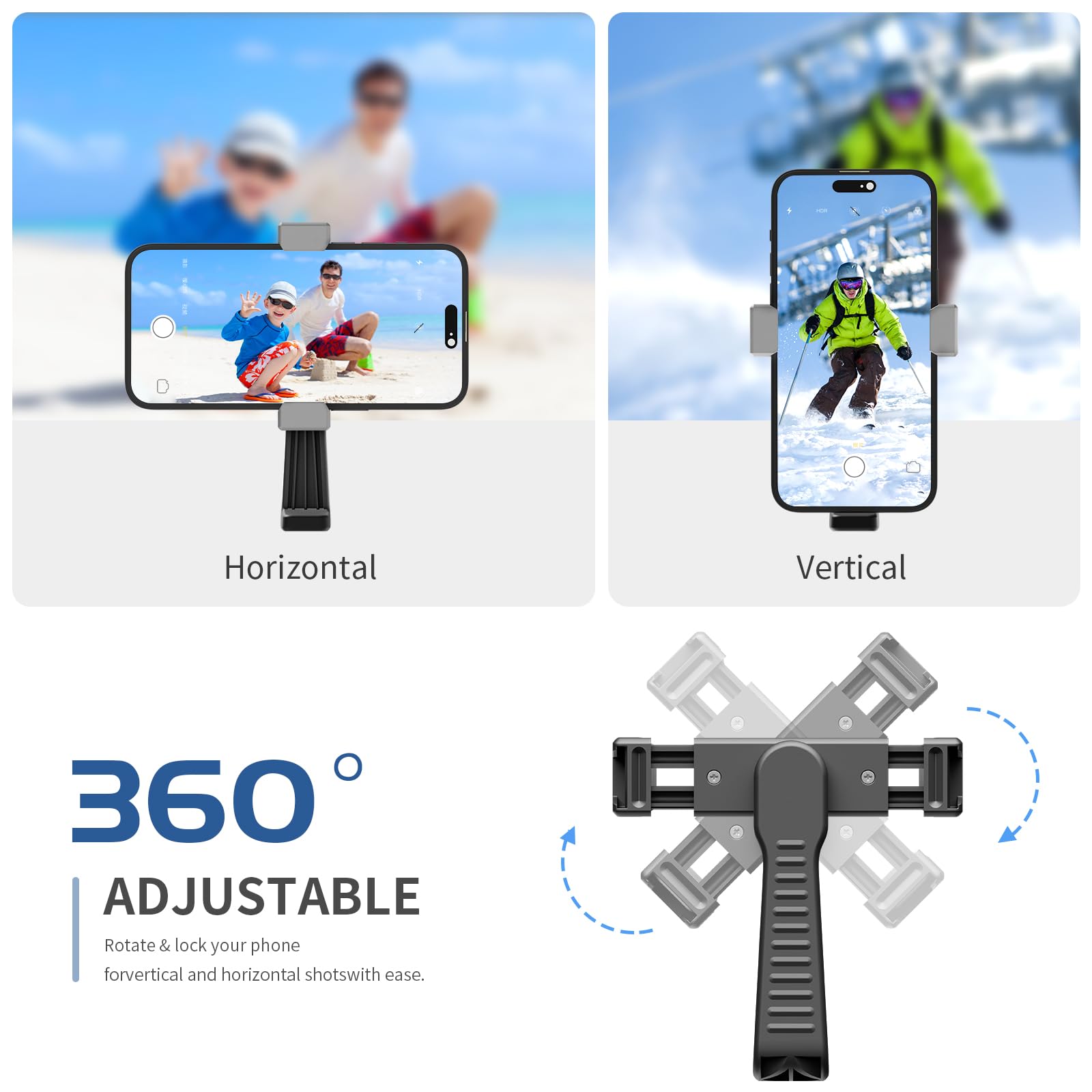 Jishane Phone Tripod Mount, Universal Smartphone Holder With 1/4" Screw And Cold Shoe Adapter, Rotating Cell Phone Clamp For Selfie Stick, Camera Tripod And All Phones