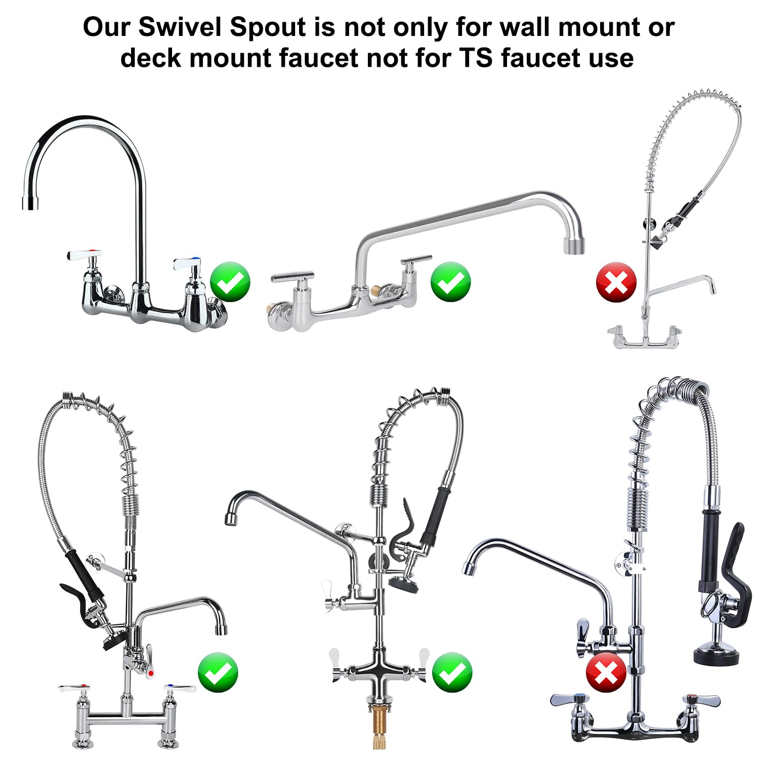 Kwode 10 Inch Gooseneck Swivel Spout For Most Commercial Kitchen Sink Faucet With M25 1.25 Connector Swing Nozzle Add-On Spout Replacement Parts Chrome Polished Finish