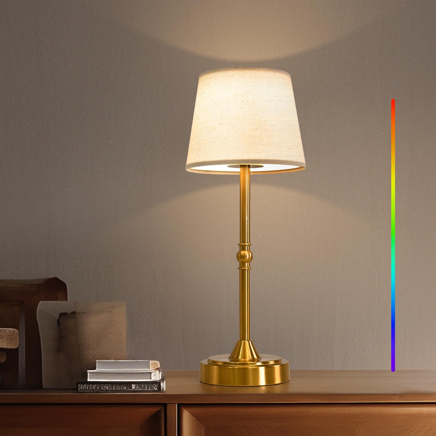 Oneach 16" Portable Cordless Led Table Lamp, Rechargeable Battery Powered Lamp, 3 Color Temperatures And 7 Rgb Colors, Patio Table Lamp, Ambient Light For Restaurant, Bedroom, Gold