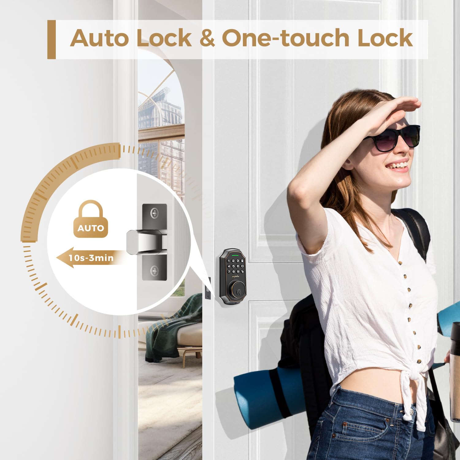 Arpha Keyless Entry Door Lock, Wifi Smart Keypad Front Door Deadbolt, Supports  Alexa Voice Control, Google Assistant, Online App Control, Anti-Peeping Password, One-Time Code, Auto Lock