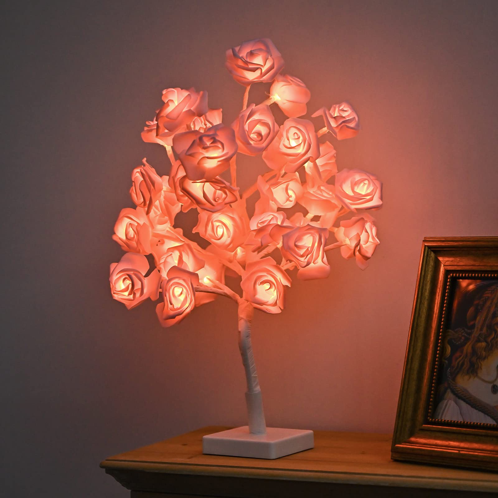 Hawisphy Rose Flower Tree Lamp, 32 Led Rose Table Lamp For Girls Woman Teens Decor Battery Powered For Bedroom Living Room Birthday Wedding Valentine'S Mother'S Day Decorations (Pink Rose)