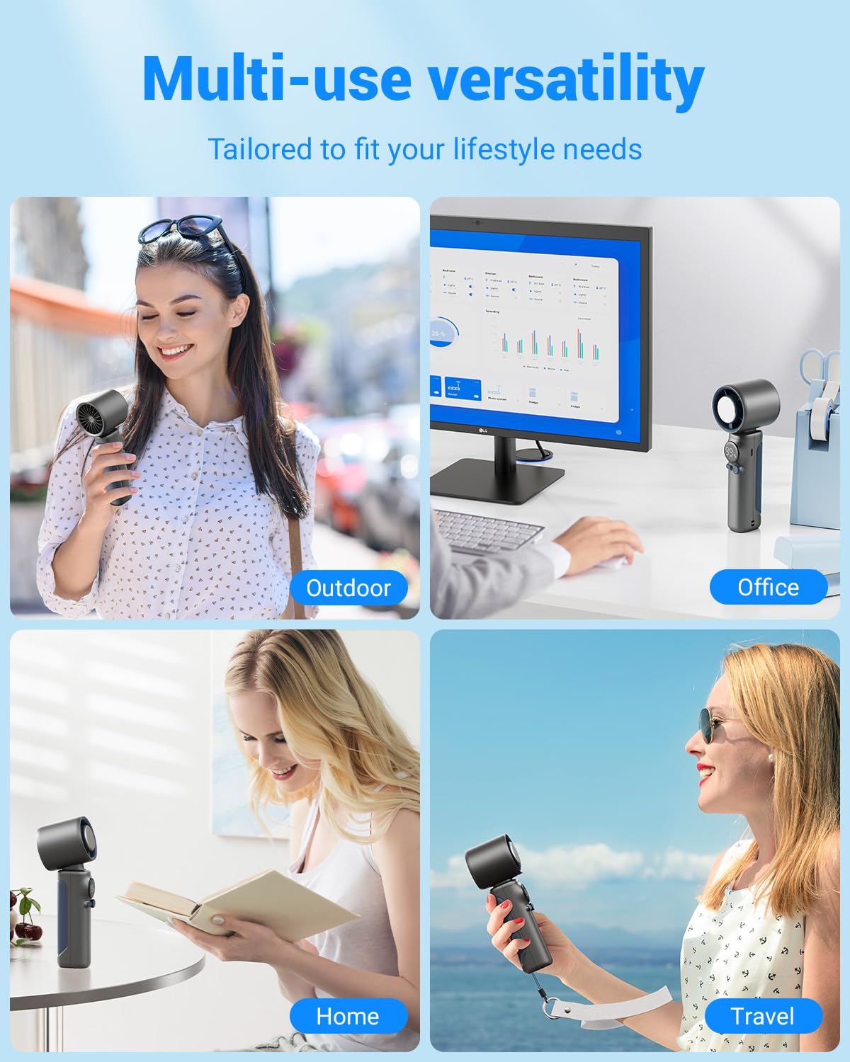 Portable Hand Held Turbo High Speed Personal Fan,100 Gear Speed Wind,10600Rpm 8M/S Max Digital Power