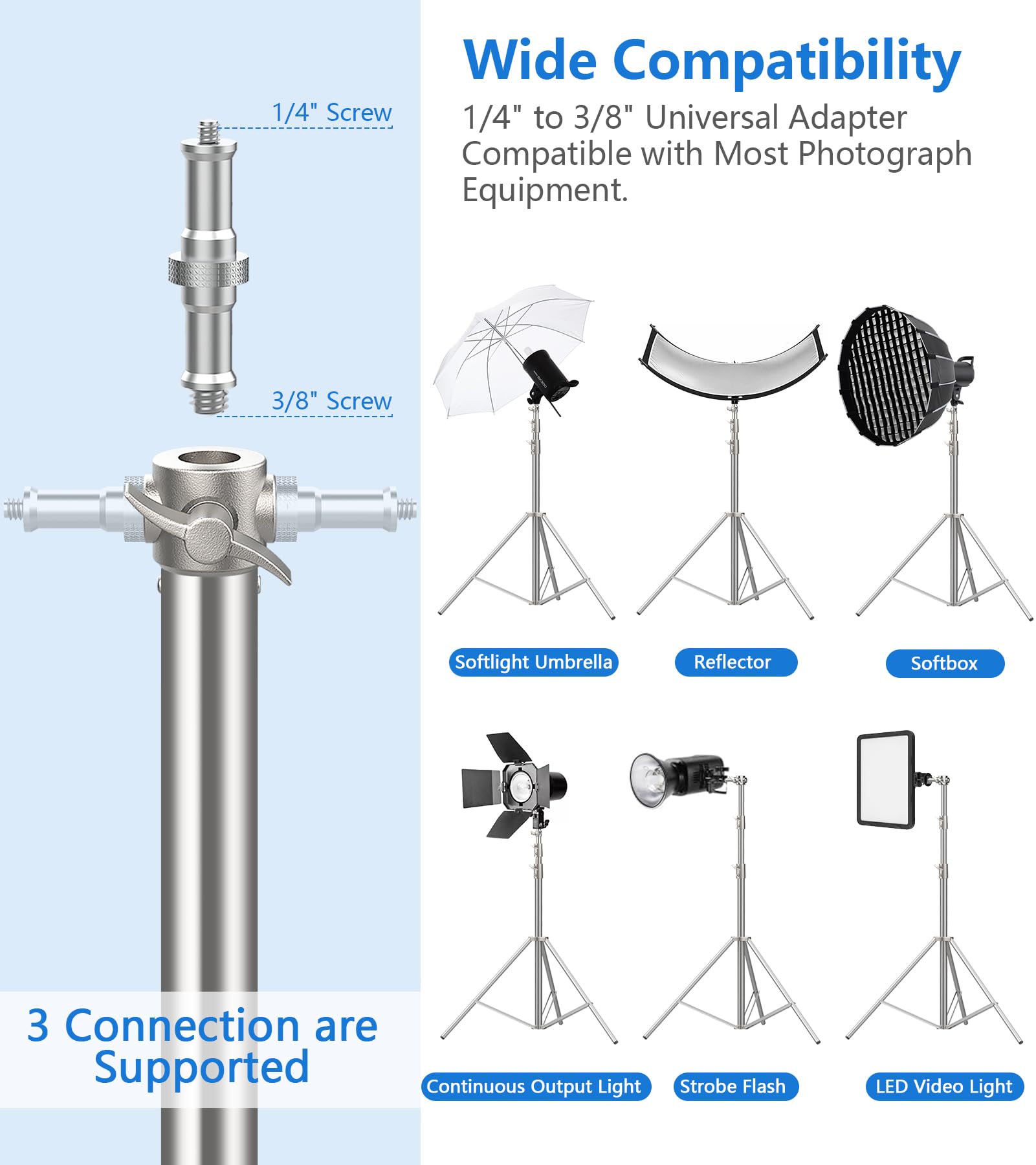 Sdfghj 2 Pack 9.2Ft/110'' Stainless Steel Light Stand, Heavy Duty Photography Light Stand Tripod With 1/4'' To 3/8'' Screw Adapter For Strobe Flash, Led Ring Light, Monolight, Softbox, Speedlight
