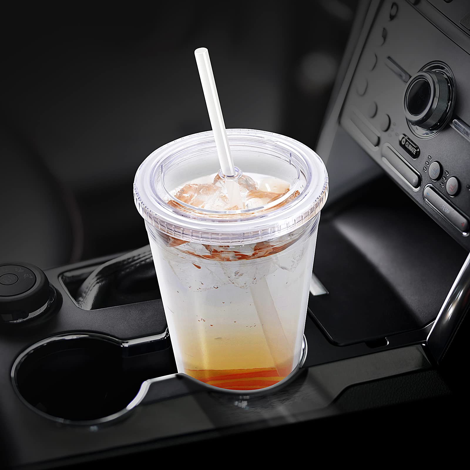 Zukro Clear Acrylic Tumbler With Straw And Lid 32 Oz, Double Walled Insulated Reusable Plastic