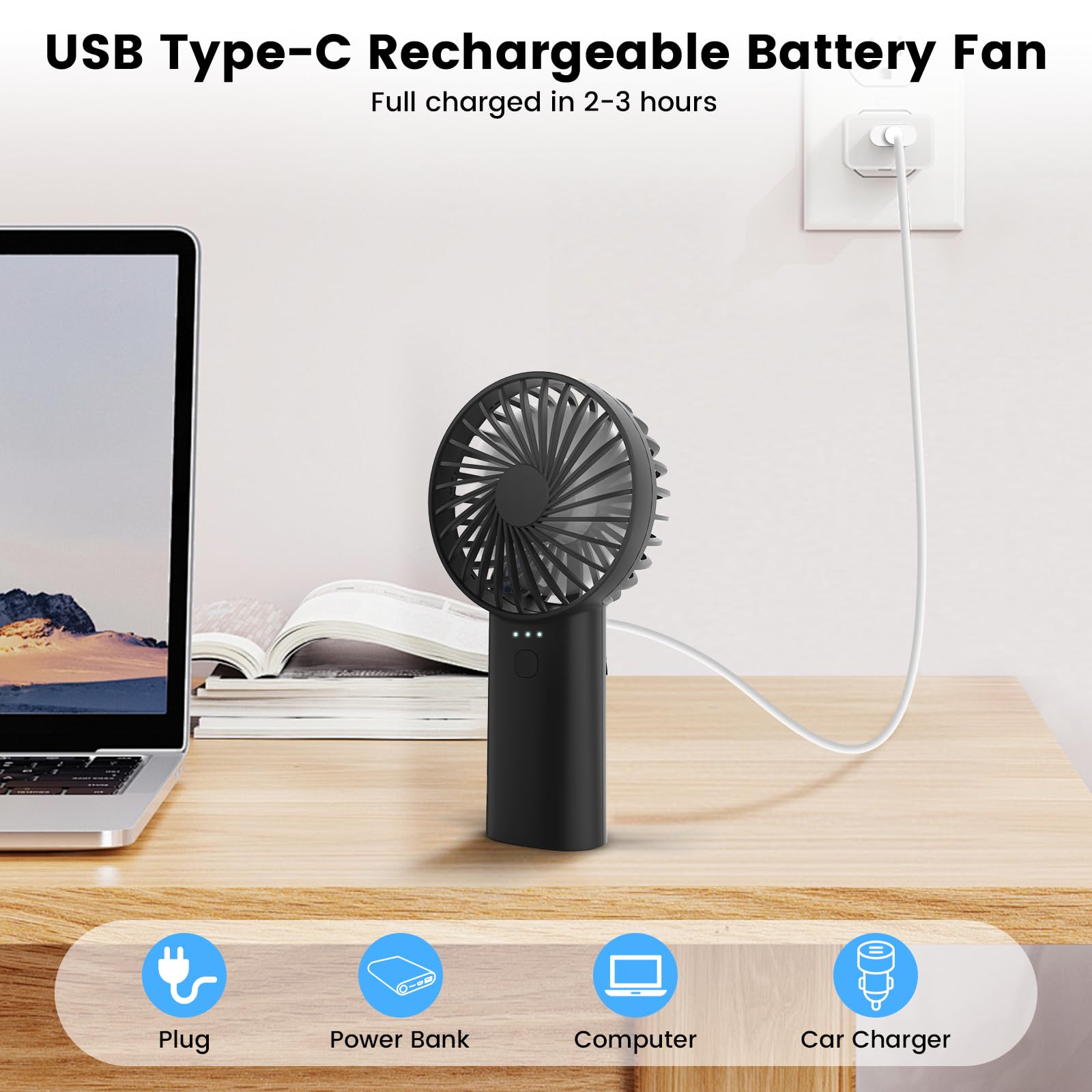 Portable Handheld Fan,3 Speeds Powerful Personal Fans With Flashlight, Usb Rechargeable 2400Mah
