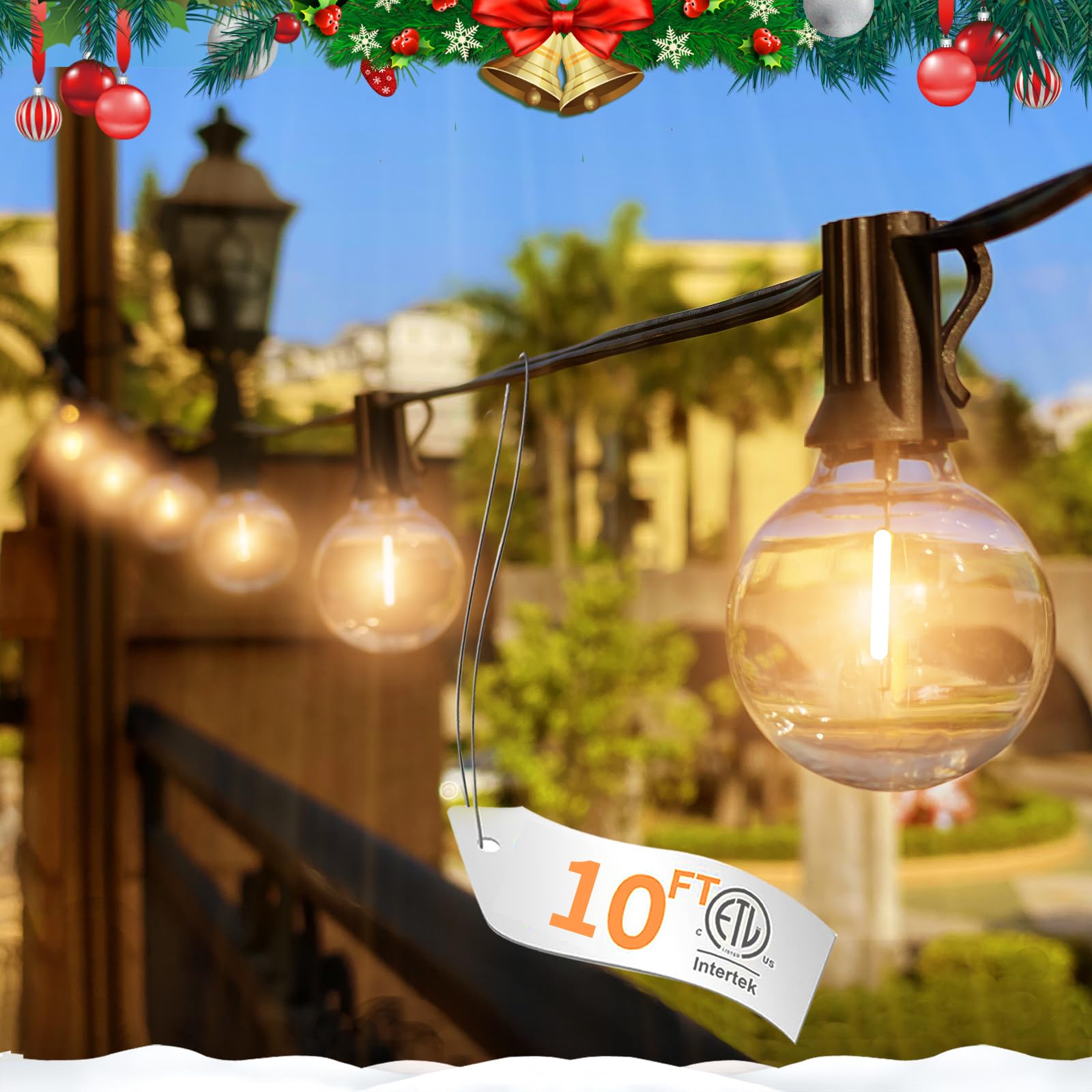 Solros Studio 10Ft Led Outdoor String Lights - Waterproof Patio Lights Shatterproof G40 Edison Globe Bulb, Connectable Hanging Outdoor String Lighting For Indoor Backyard Yard Gazebo Porch Party Decor - Solros