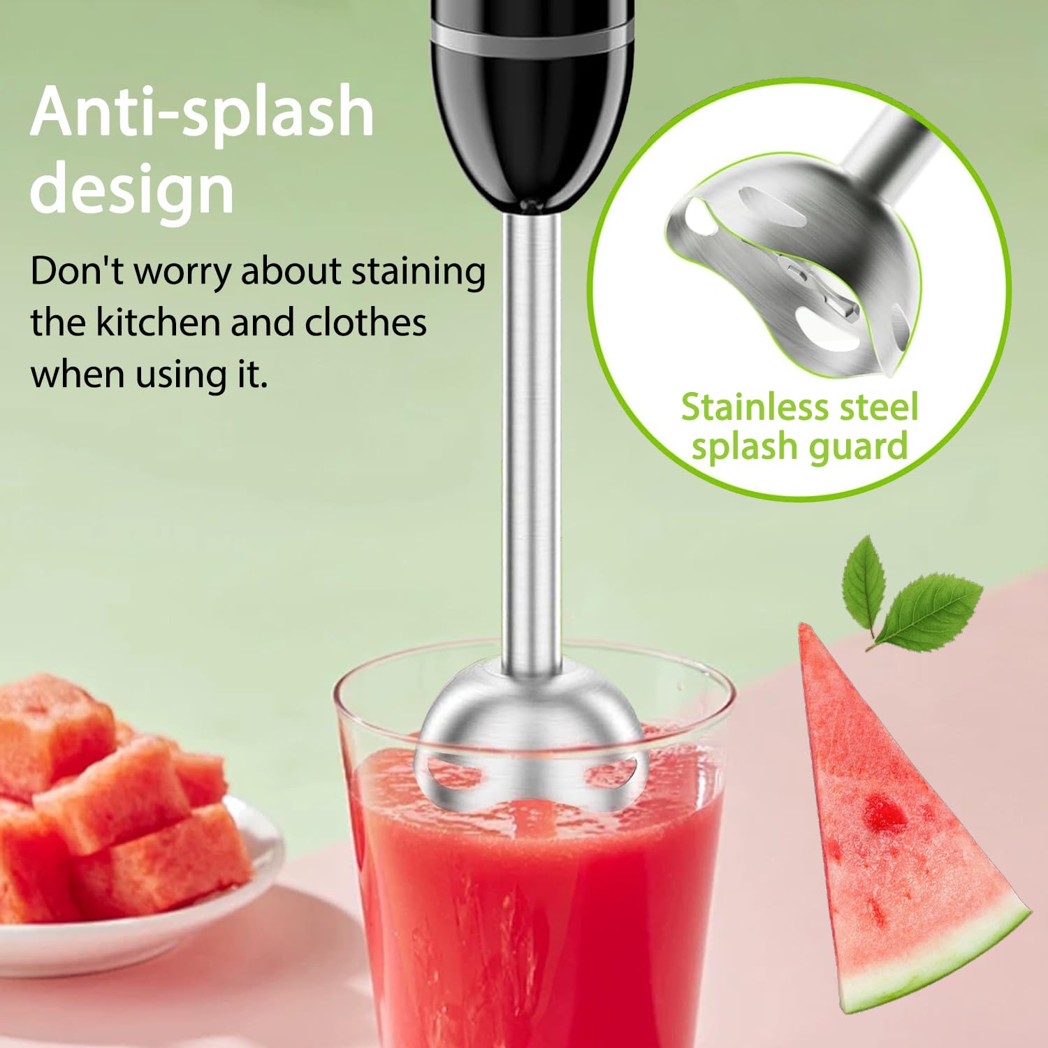 Bonsenkitchen Hand Blender, Immersion Blender With 2 Mixing Speeds, Portable Electric Stick Mixer, Stainless Steel Blades, Perfect For Soup, Smoothie, Puree, Baby Food, Easy Clean, Compact Design