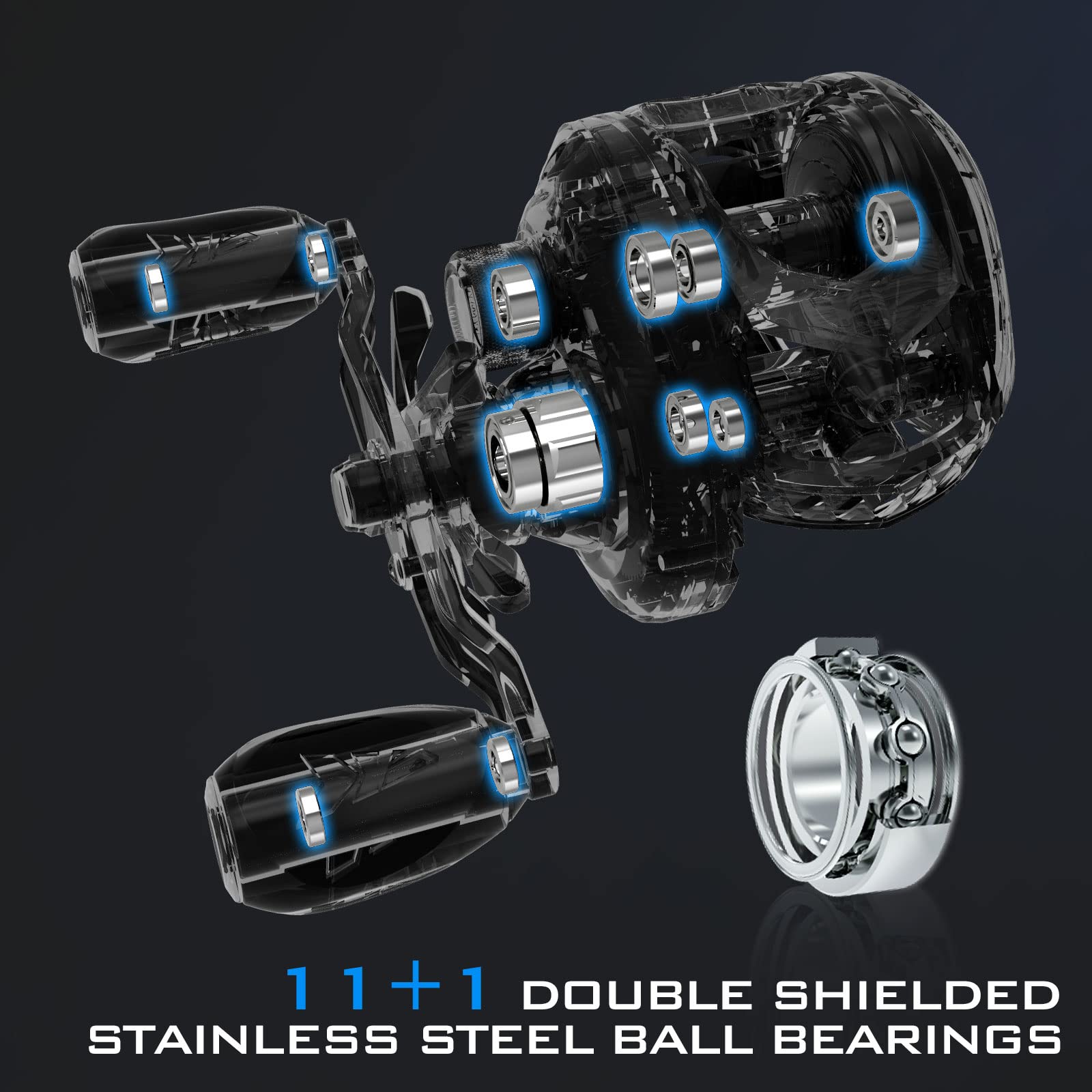 Kastking Megajaws Baitcasting Fishing Reel,  Automag Dual Braking System Baitcaster Fishing Reel, Only 6.7Oz, 17.64 Lbs Carbon Fiber Drag, 11+1 Shielded Bb, High Speed 5.4:1 To 9.1:1 Gear Ratios