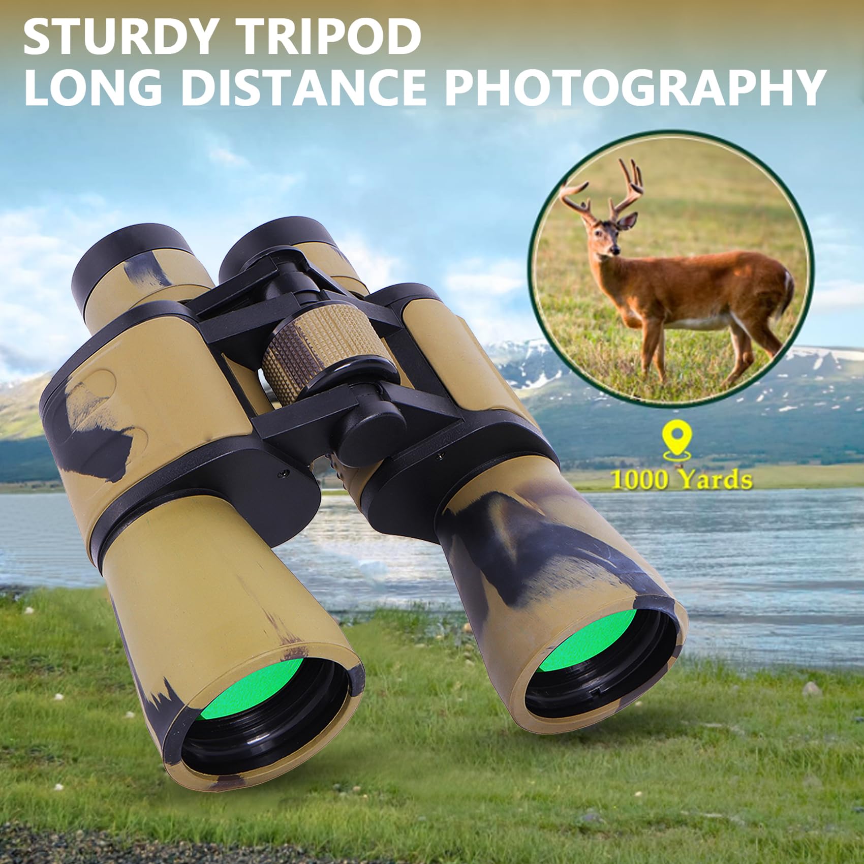 Hanklenss Binoculars 20X50 - Professional High Magnification Hd Compact Binoculars For Bird Watching, Hunting, And Outdoor Activities - Low Light Night Vision, Bak-4 Prism - Portable, Durable, Easy (Desert)