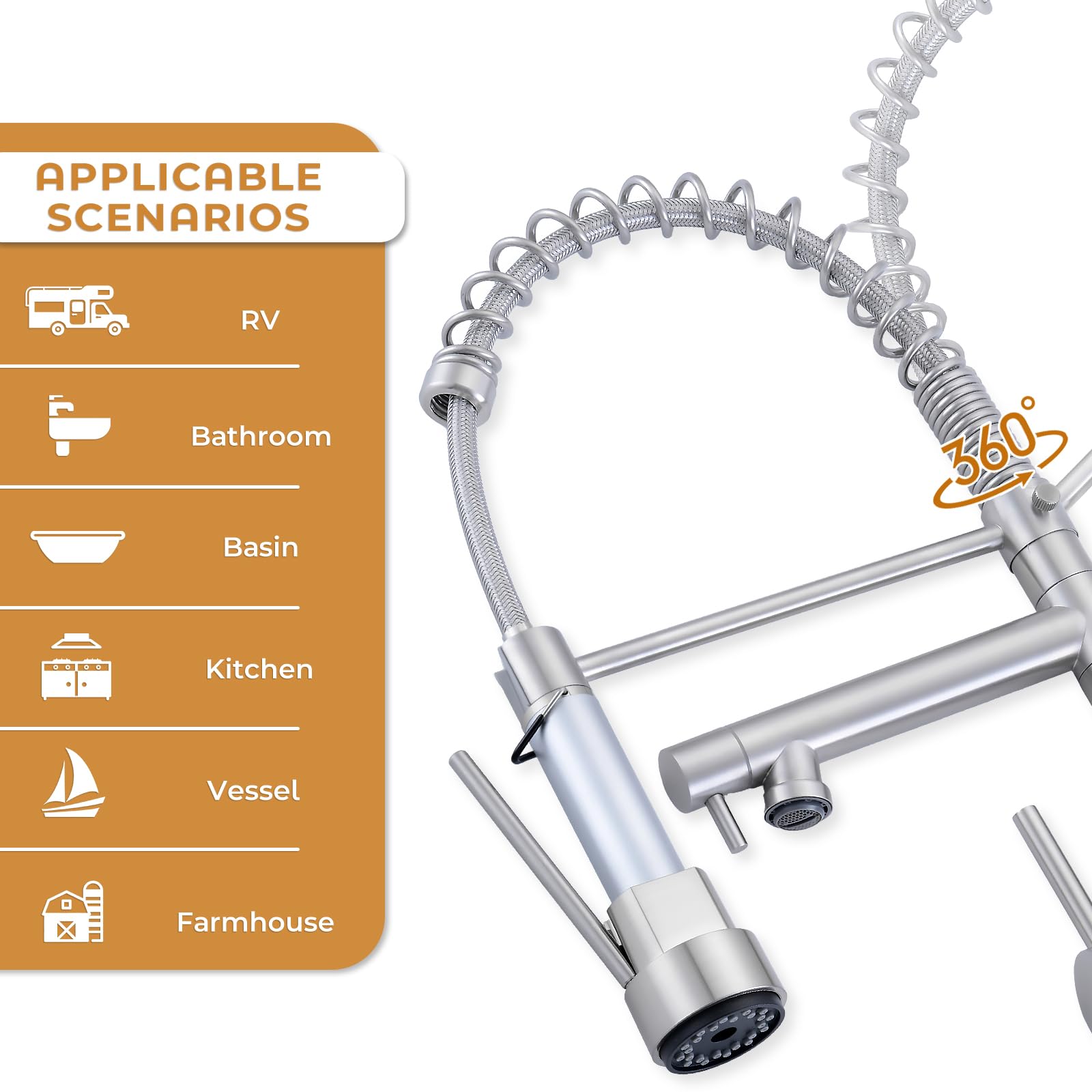 Aklfgn Kitchen Faucets With Pull Down Sprayer,Commercial Dual Spray Kitchen Sink Faucet,Brushed Nickel