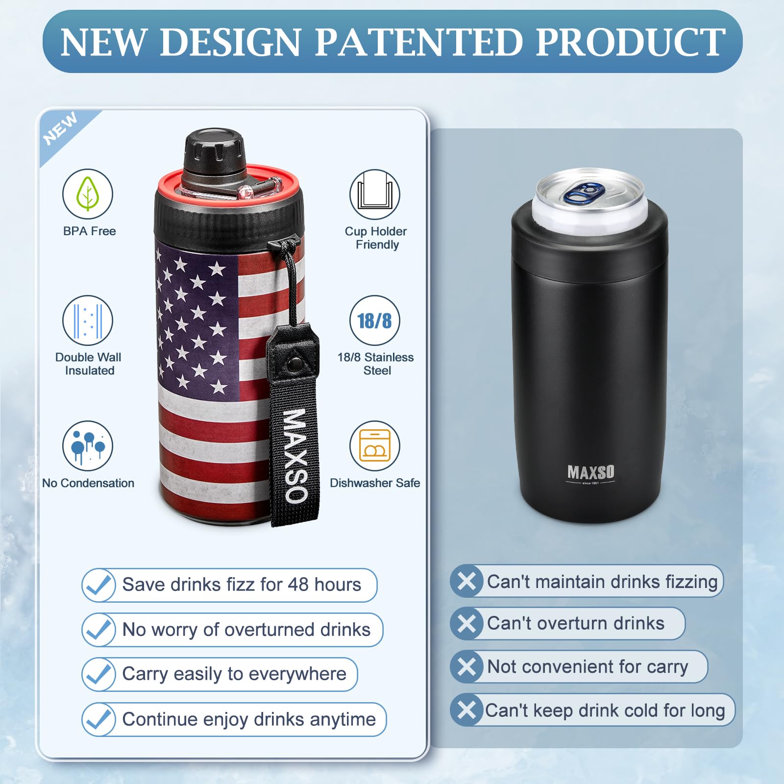Maxso Sealed Can Cooler Fizz Lid Can Cover For 12 Oz Regular, Slim Skinny Cans & As Thermal Bottle