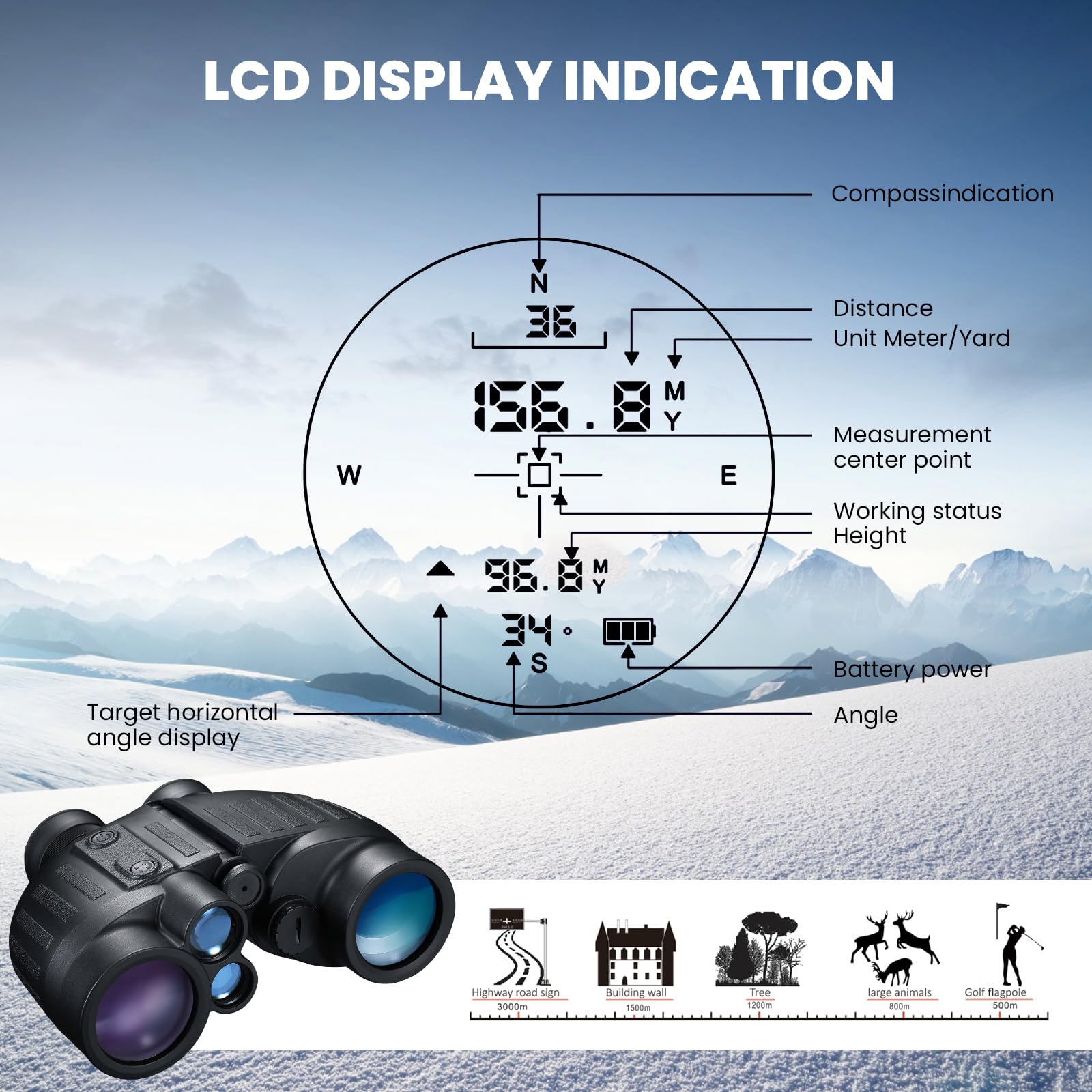 Guune 8X40 Binoculars 40Mm Lens 1500M Hd Bird Watching Waterproof Telescope With Rangefinder,Compass Hunting Binocular