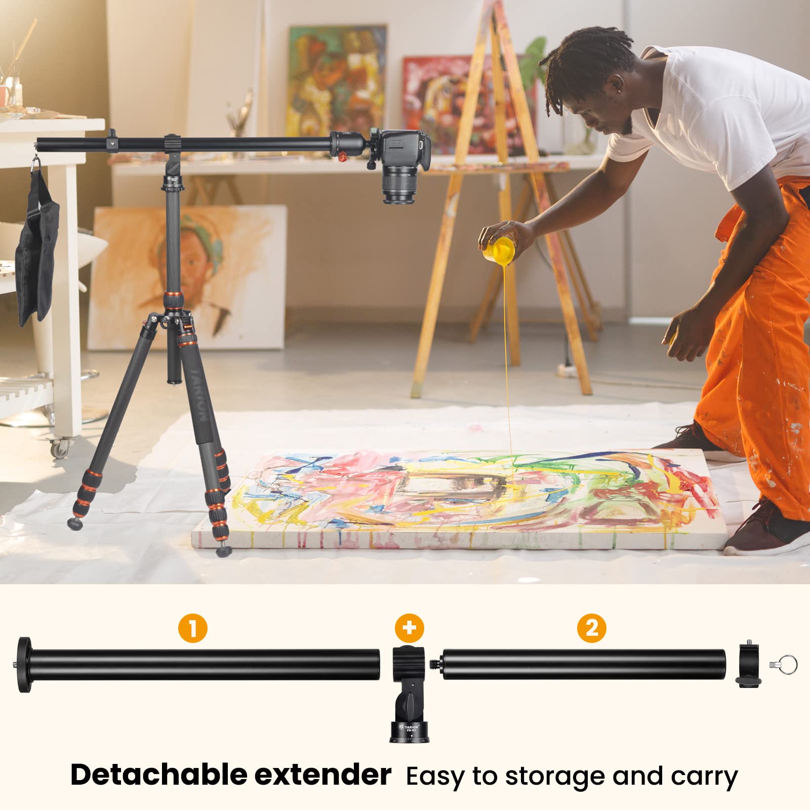 Tarion Tripod Extension Arm Horizontal Centre Column Boom 12.6" Extender 360° Rotatable Aluminum Alloy Swivel Lock With Counterweight Sandbag For Overhead Photography And Filming Vb-03
