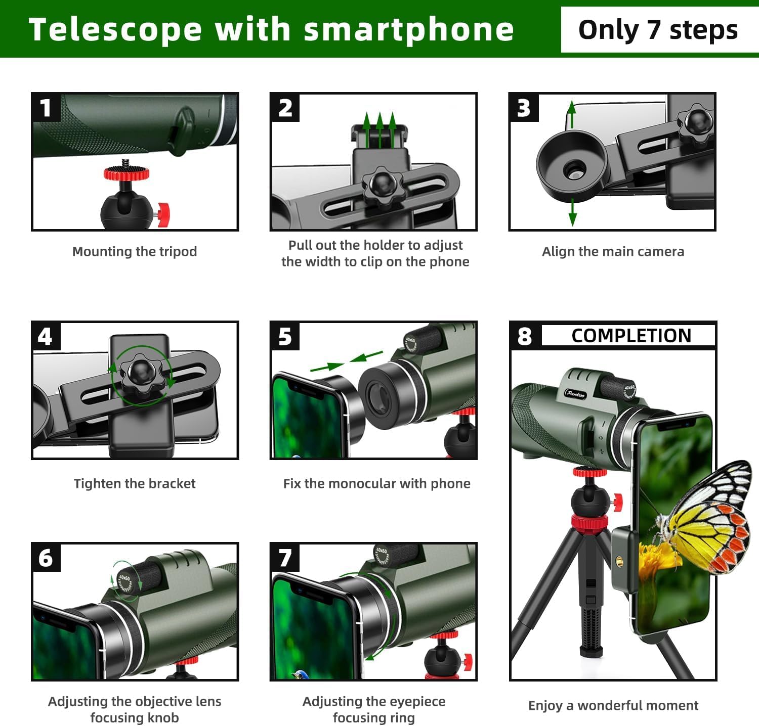 Pankoo 40X60 Monocular Telescope With Smartphone Holder& Tripod, High Power Nitrogen-Filled Monocular For Adults With Bak4 Prism & Fmc Lens, Hd Monocular Scope For Birdwatching Hiking Concert Travelling
