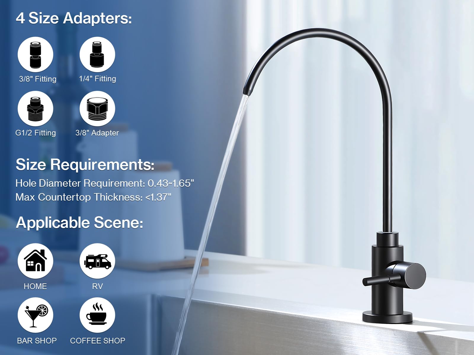 Vmasstone Water Filter Faucet, Reverse Osmosis Faucet Fits Most Ro Units Or Water Filtration System In Non-Air Gap, Lead- Stainless Steel Drinking Water Faucet For Bar Kitchen Sink, Rv (Dm001 Mb)