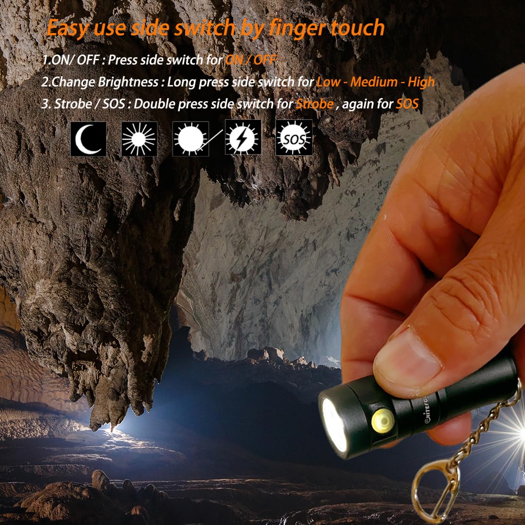 Nitefox U2 Mini Keychain Flashlight Usb Rechargeable Side Switch 400 Lumens High Bright With Built-In Battery Tiny Small Torch For Everyday Edc Emergency Dog Walking Camping Hiking