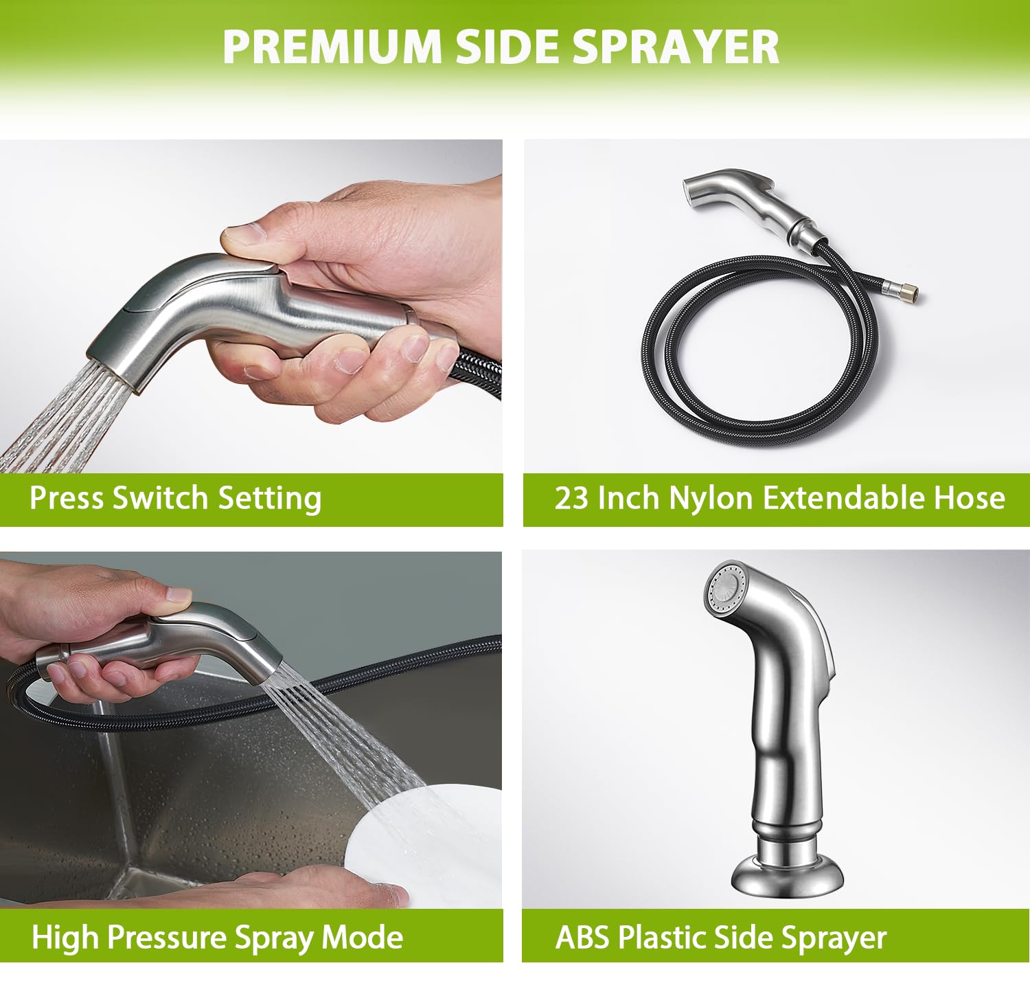 Rainmax Kitchen Faucet With Sprayer, Brushed Nickel Stainless Steel Kitchen Sink Faucet With Side Sprayer, 3 Hole Or 4 Hole Faucet For Kitchen Sink, Commercial Rv Laundry Utility Kitchen Faucet Kmf023L-1
