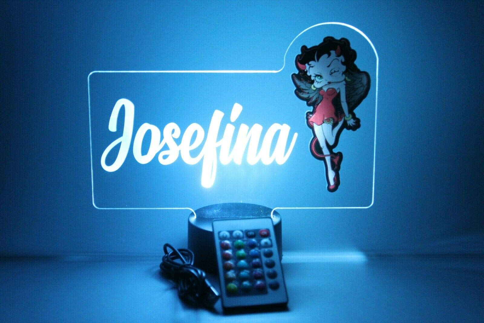 Teseu Betty Boop Devil Night Light Up Table Lamp Personalized Engraved Made To Order, Home Room Decor, 16 Bright Color Options, With Remote, A Must Have