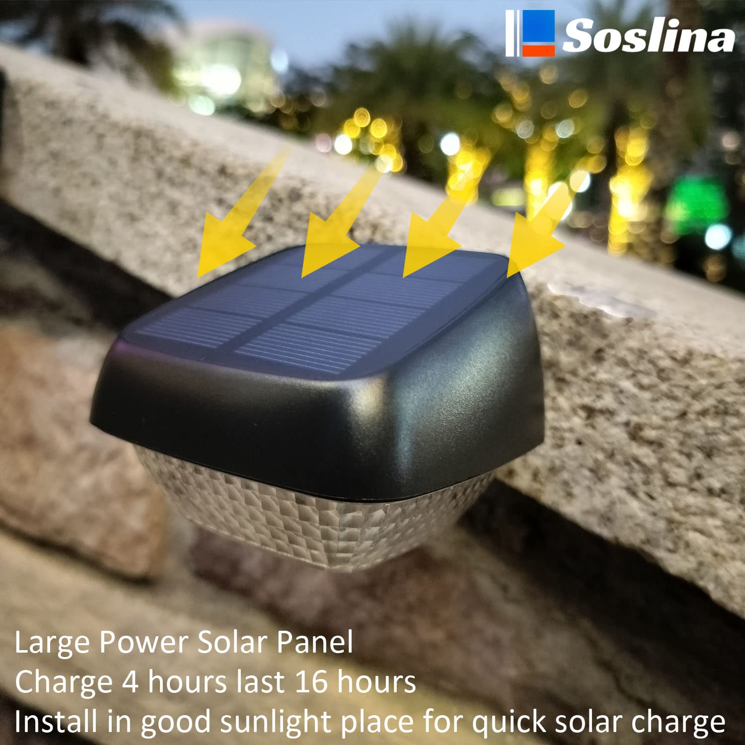 Soslina 4 Pack Solar Step Lights Outdoor Waterproof, Solar Wall Lights Outdoor, Last All Night, Solar Fence Lights For Fence Garden Step Yard Decking Patio (Blue)