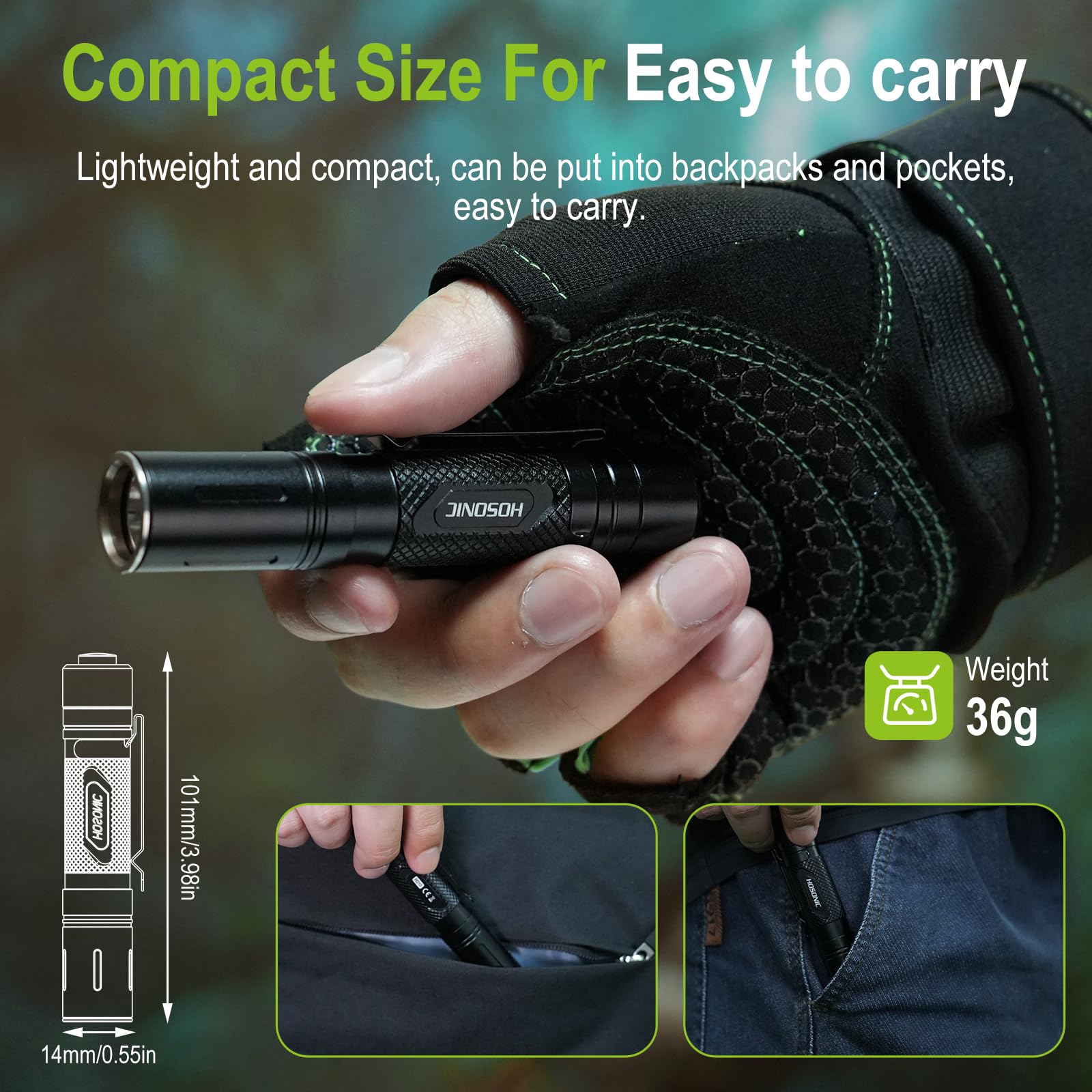 Hosonic Hd10 Rechargeable Tactical Flashlight, Small Flashlights Powerful With Clip,500 Lumen Led Super Bright Flash Light 5 Modes For Home Camping Emergencies