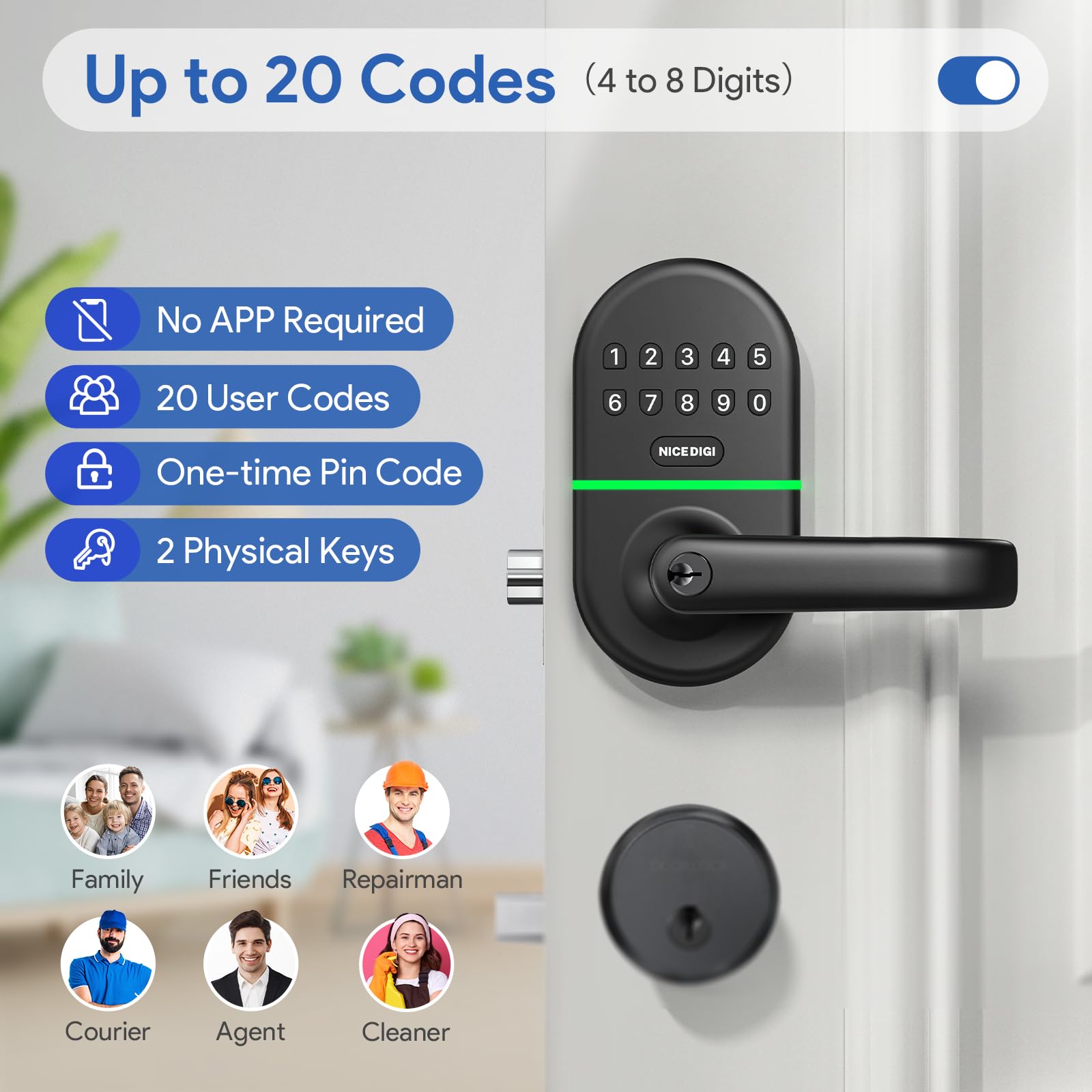 Nice Digi Smart Keypad Door Lock With Handle: Keyless Entry Digital Lock For Front/Interior Door, Electronic Code Knob, Easy Installation