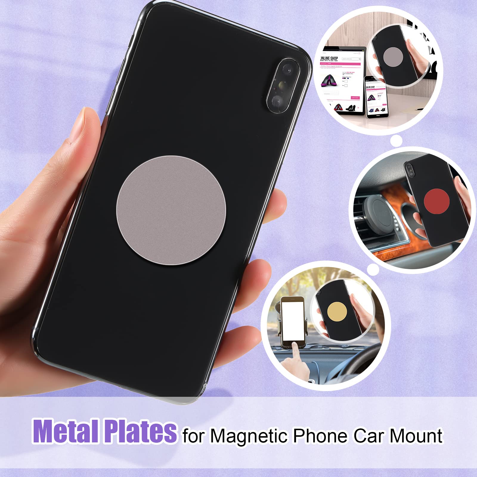 Photect 12 Pcs Phone Magnet Sticker Cell Phone Magnet Plate For Magnetic Car Mount Cellphone Holder Magnetic Metal Plate Round Adhesive Sticker(Yellow, White, Green, Purple, Red, Pink)