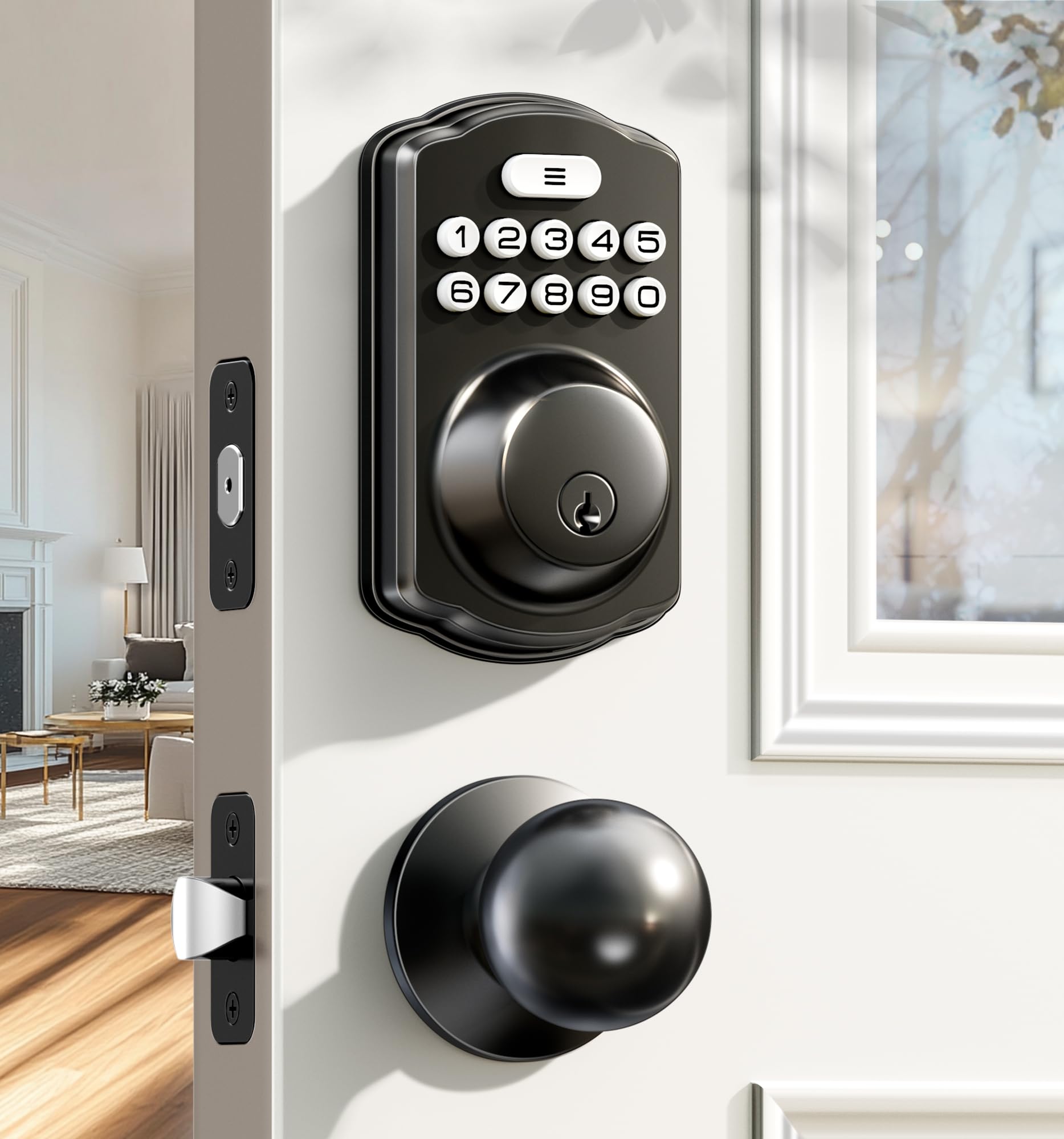 Veise Keyless Entry Door Lock With 2 Knobs, Electronic Backlit Keypad Deadbolt With Handle Set, Auto Lock, One-Time Codes, Smart Deadbolt For Front Door, Easy Installation, Matte Black