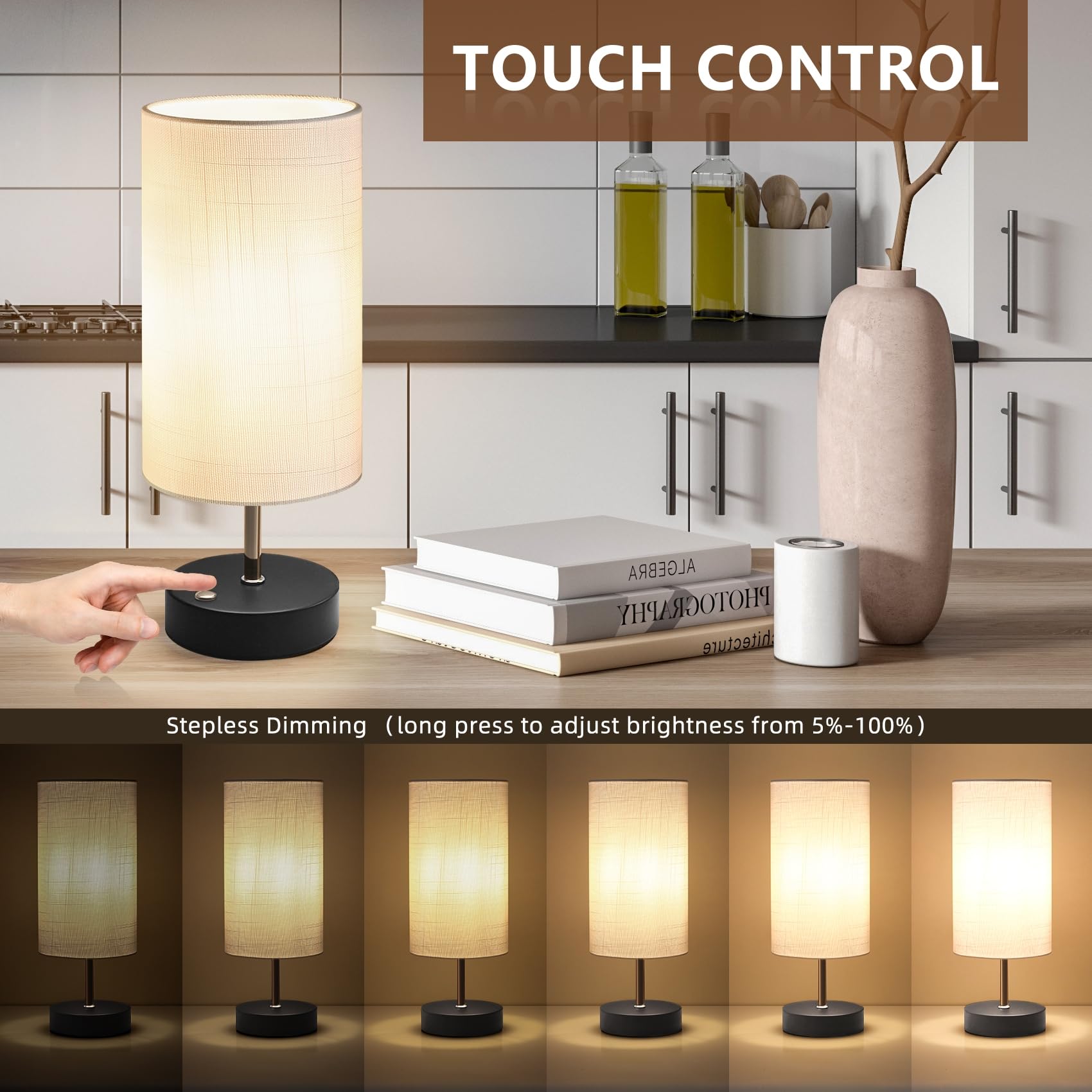 Hugchg Touch Control Cordless Table Lamp Set Of 2,5000Mah Battery Powered,Bedside Night Lamp With Stepless Dimming,Portable Table Lamp For Bedroom,Restaurants,Offices,Black
