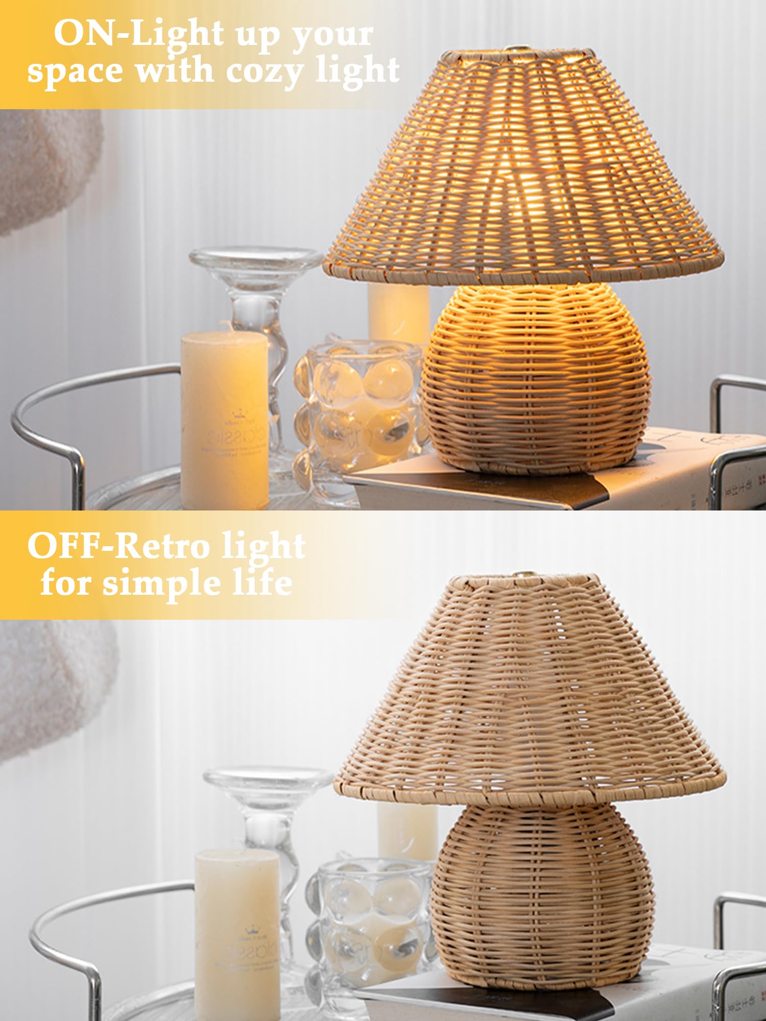 Quipzora Boho Lamp Rattan Lamps,3 Colors Modes Vintage Wicker Light,Small Table Lights For Bedroom Living Room Home Office Art Decor,7W E26 Bulb Included