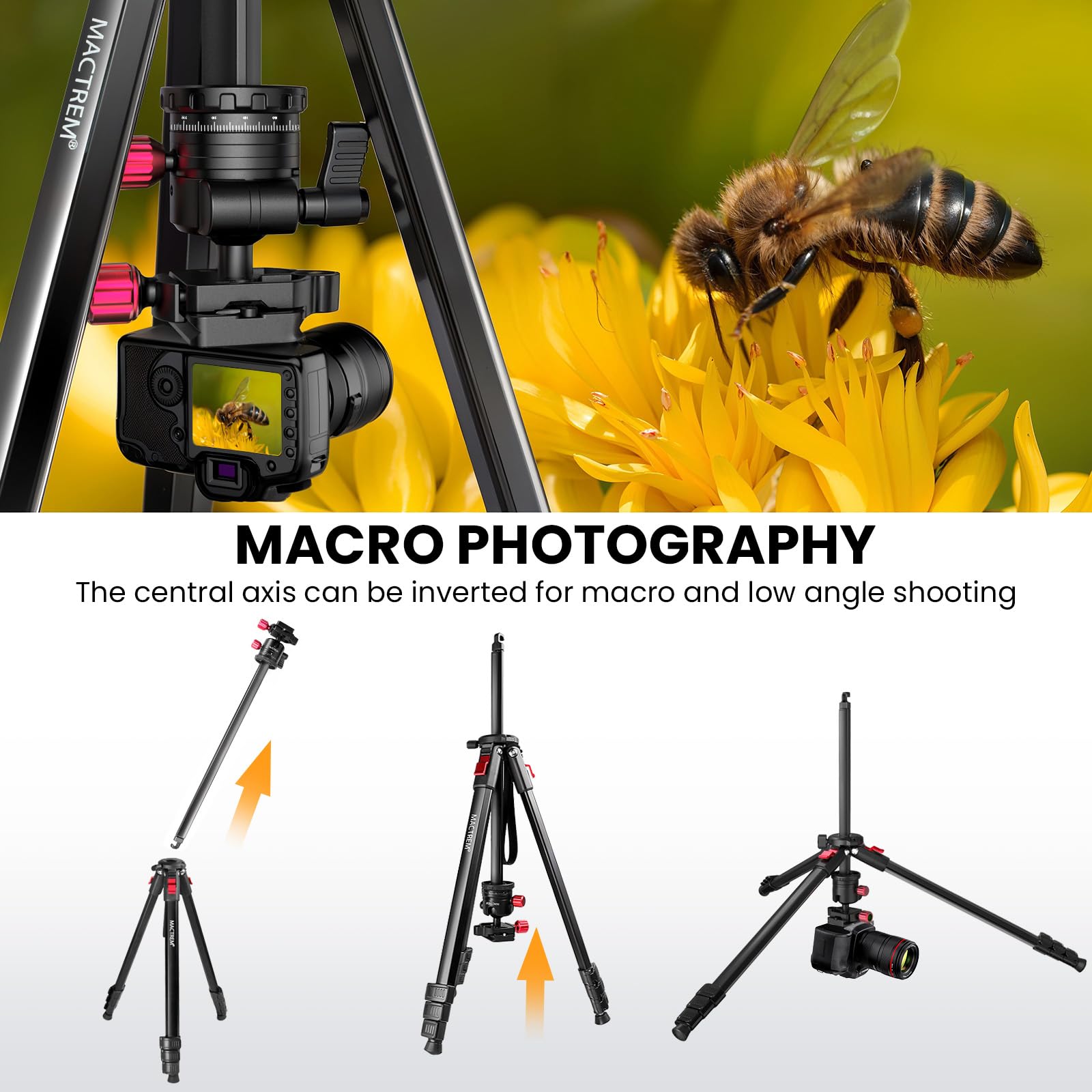Mactrem Camera Tripod, 67 Inch/170Cm Travel Tripod & Monopod With 360°Ball Head, Heavy Duty Tripod For Smartphone Ipad Canon Nikon Sony Binoculars